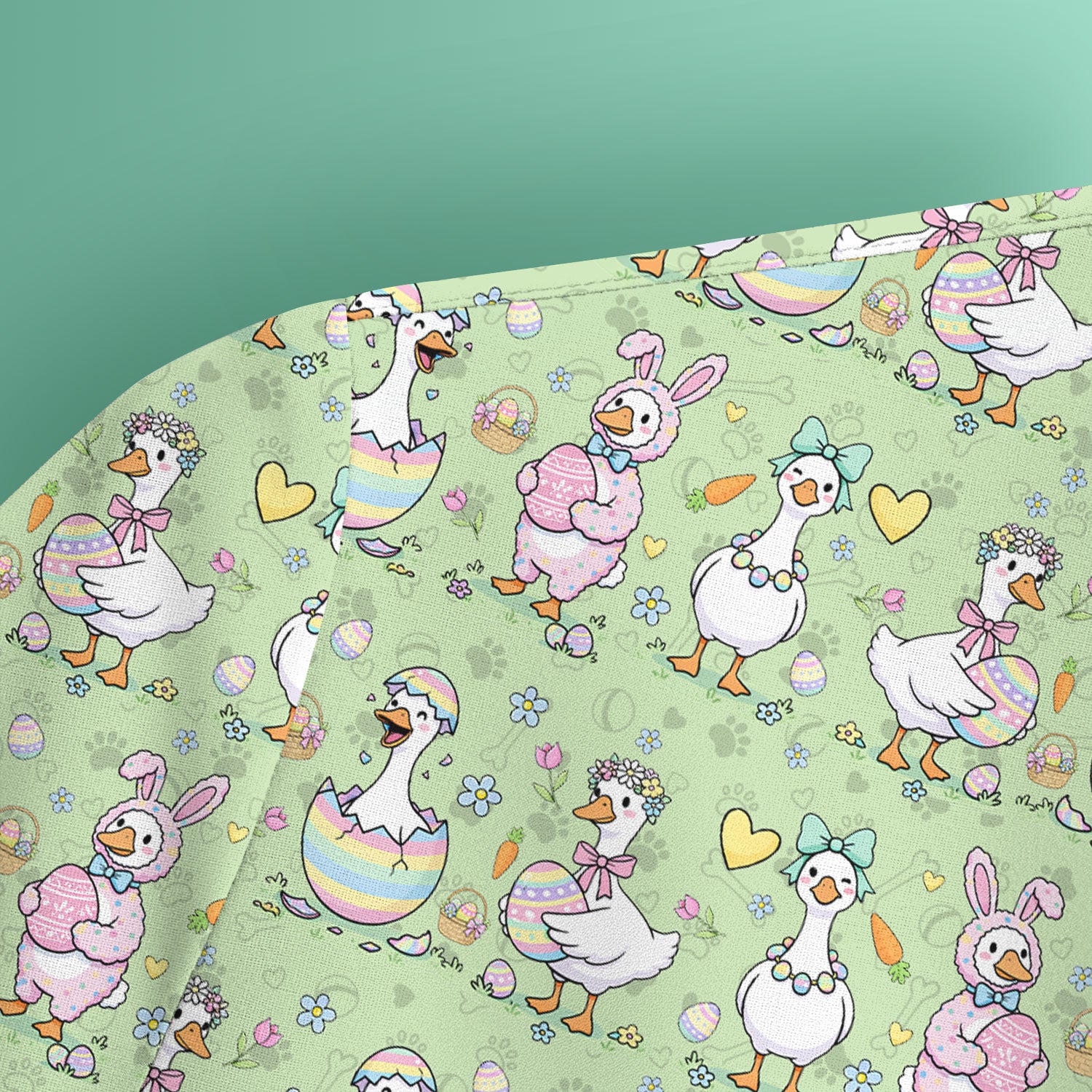 Pastel Easter Goose Bunny Egg Pattern Scrub Top, Comfortable Scrubs for Nurses