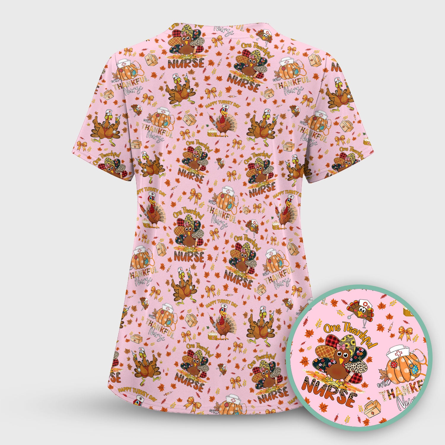 Thanksgiving Nurse Fall Scrub Top for Women - Cute Turkey and Pumpkin Shirt - Autumn Medical Shirt Gift for RN CNA LPN Doctor