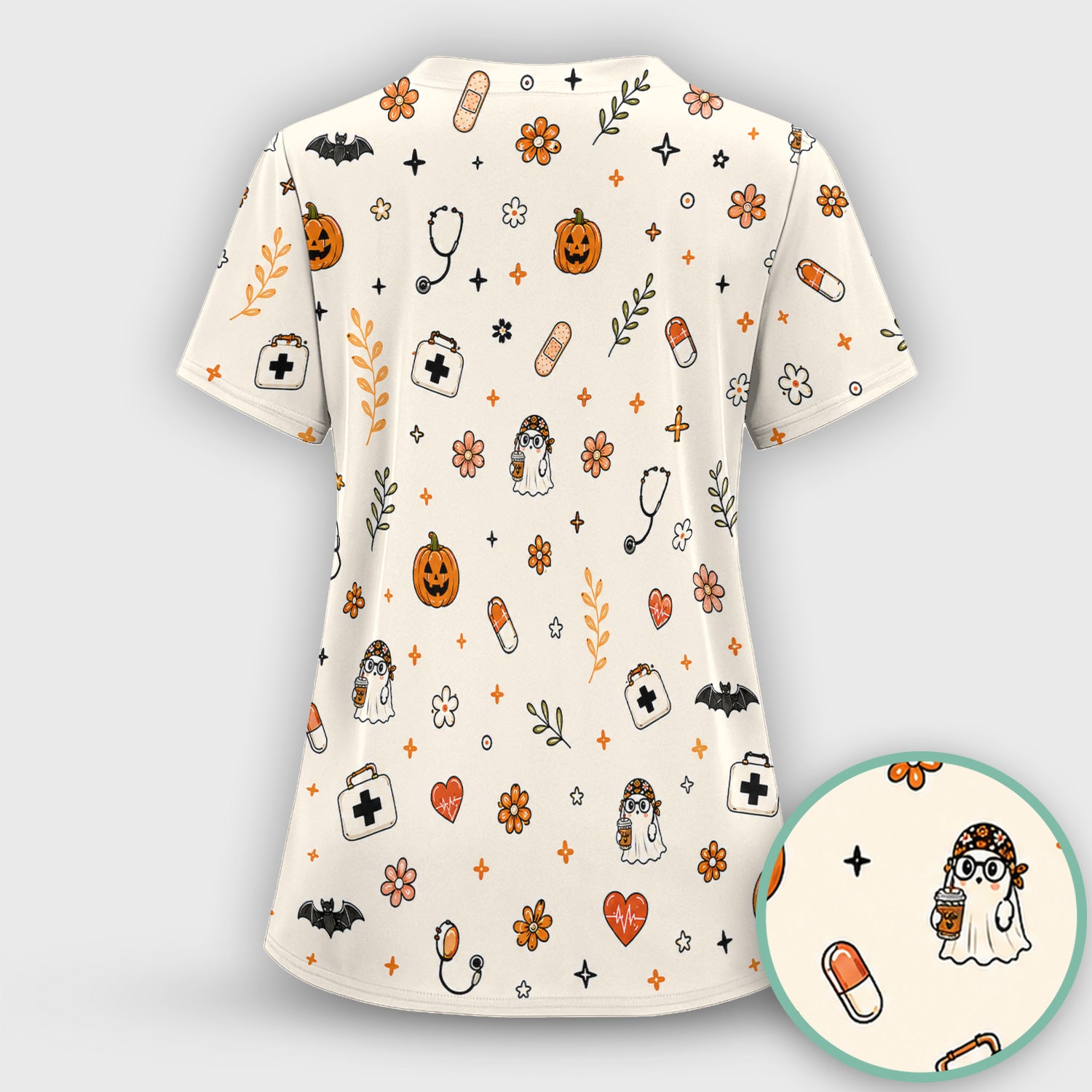 Halloween Shift Survivor Ghost Scrub Top, Comfortable Scrubs for Nurses