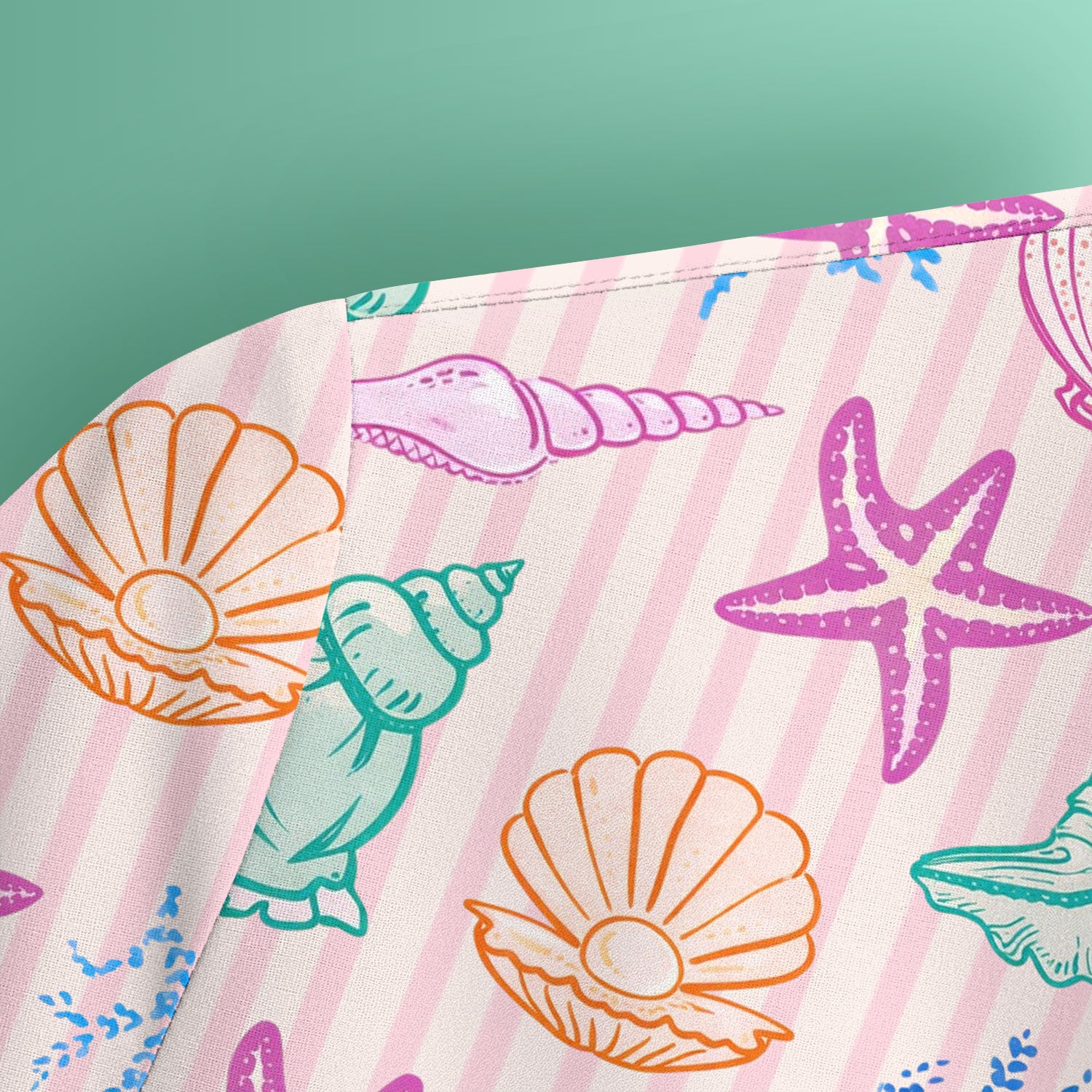Colorful Seashell Starfish Ocean Stripe Pattern Scrub Top, Breathable Fabrics Nursing Uniform