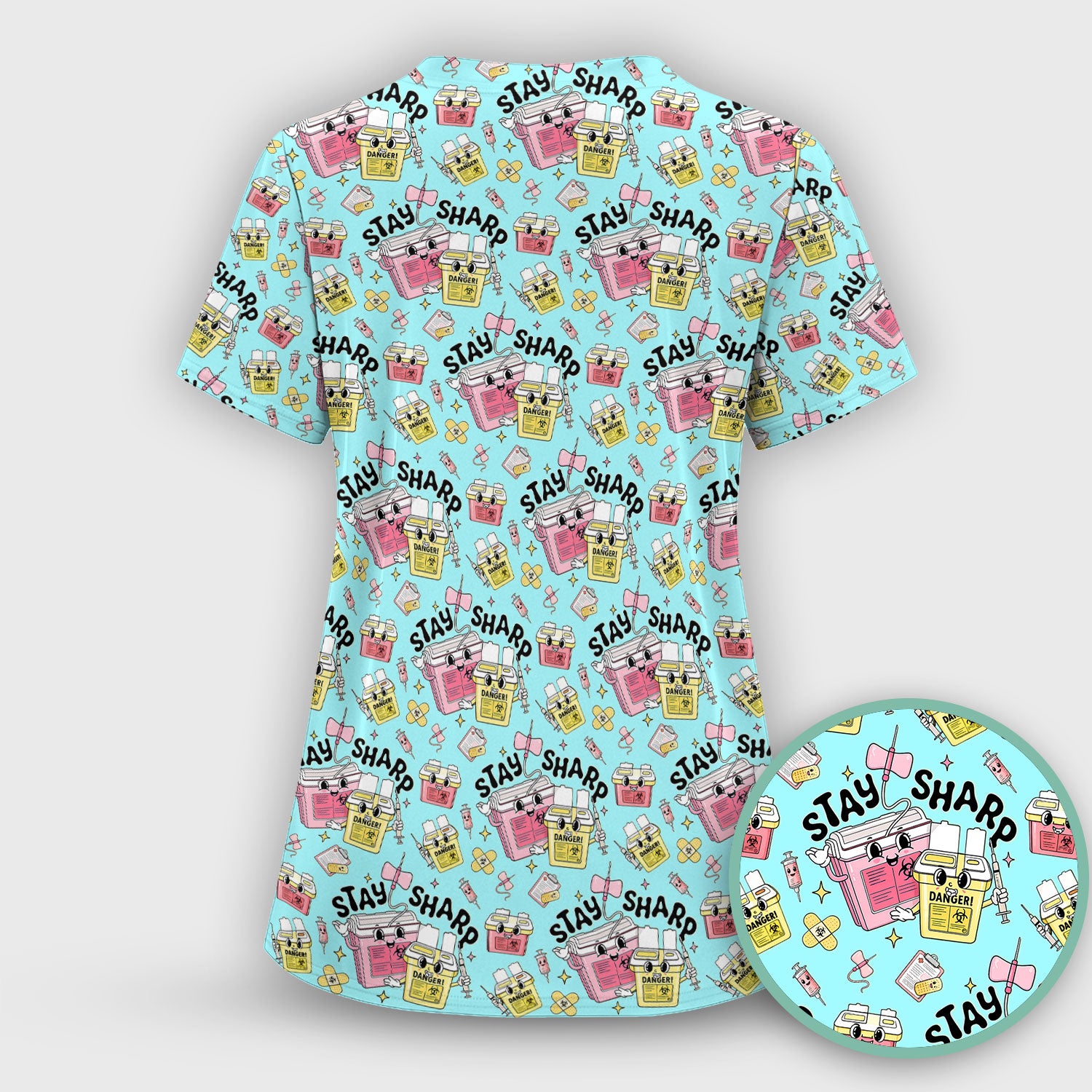 Stay Sharp Nurse Scrub Set, Cute Medical Pattern Scrubs, Breathable Fabrics Nursing Uniform