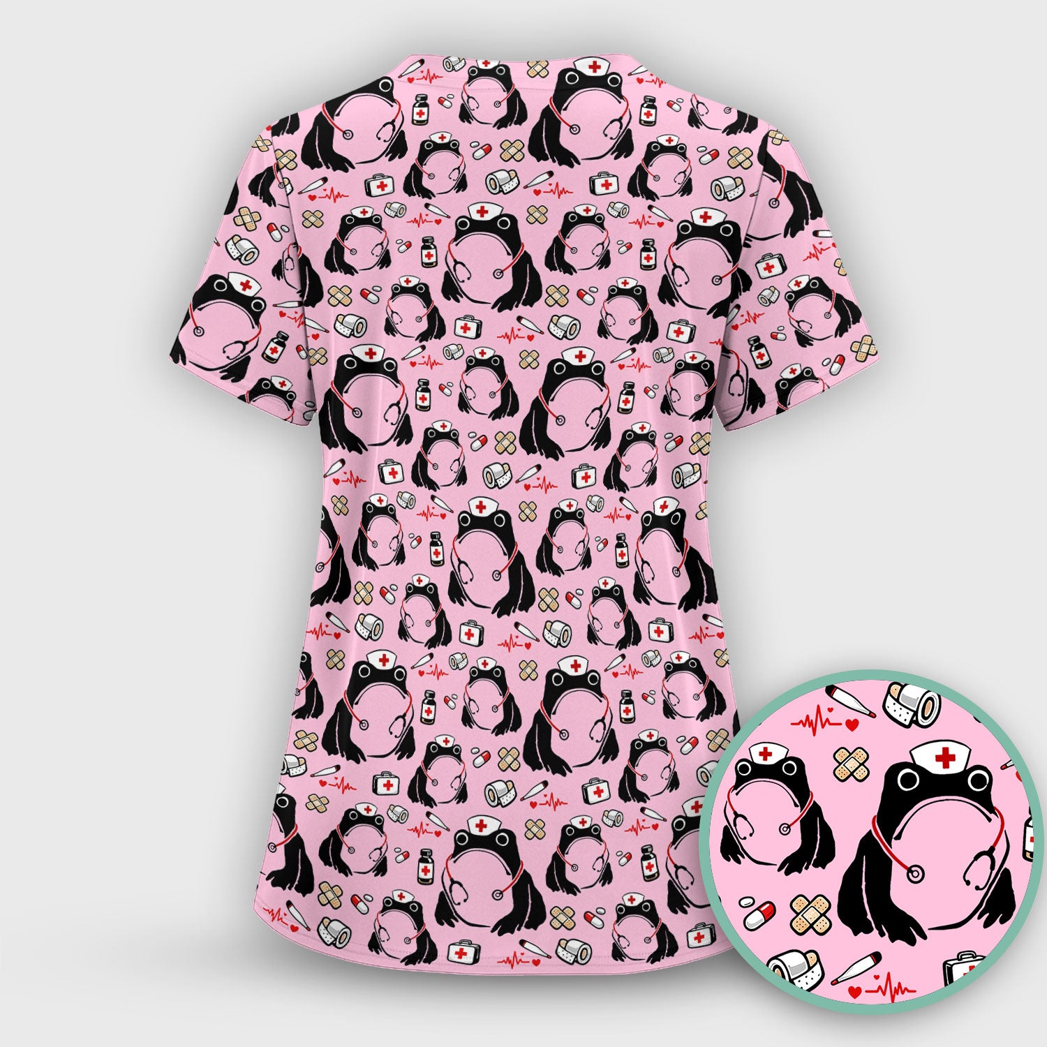 Cute Frog Nurse Medical Print Scrub Top, Comfortable Scrubs for Nurses
