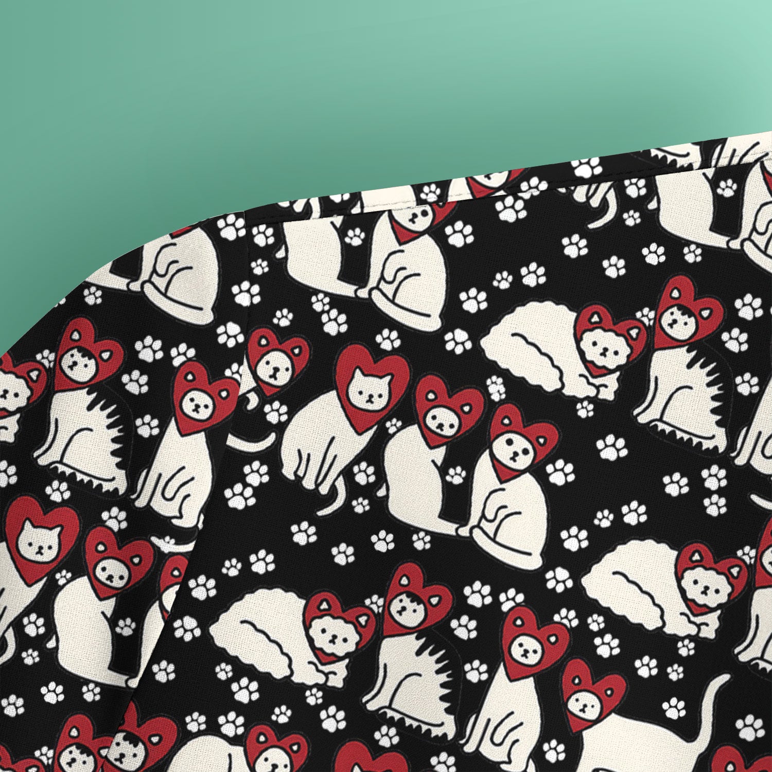 Cute Cat Heart Pattern Scrub Top, Funny Cat Scrub Shirt For Nurses, Breathable Fabrics Nursing Uniform