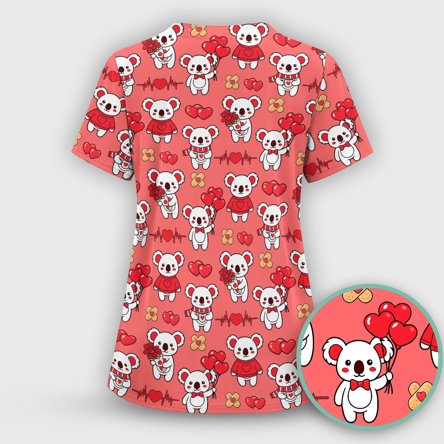 Sweet Koala Valentine Medical Design Scrub Top, Comfortable Scrubs for Nurses