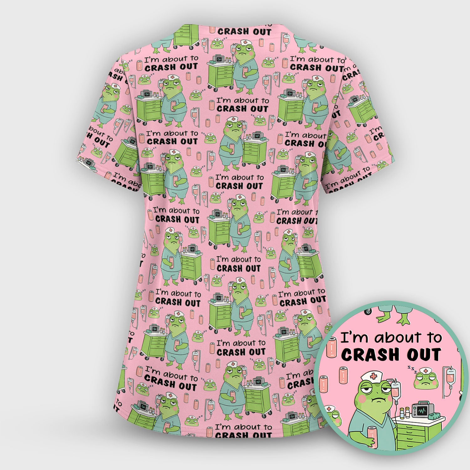 Funny Frog Pattern Nurse Scrub Top, I’m About to Crash Out Nurse Shirt, Breathable Fabrics Nursing Uniform
