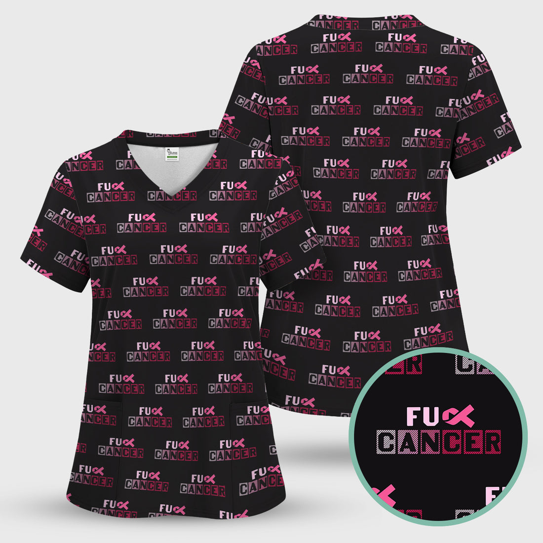 Breast Cancer Awareness Shirt - Pink Ribbon Nursing Top - Medical Uniform for Women - Support Cancer Fighters & Survivors