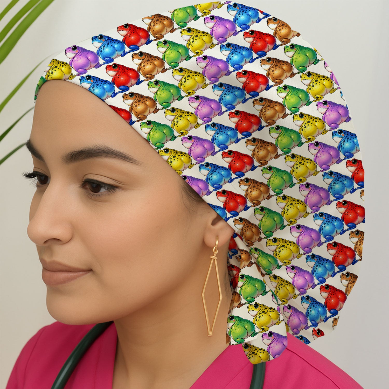 Funny Colorful Frogs Pattern Caps, Bouffant Scrub Caps for Women