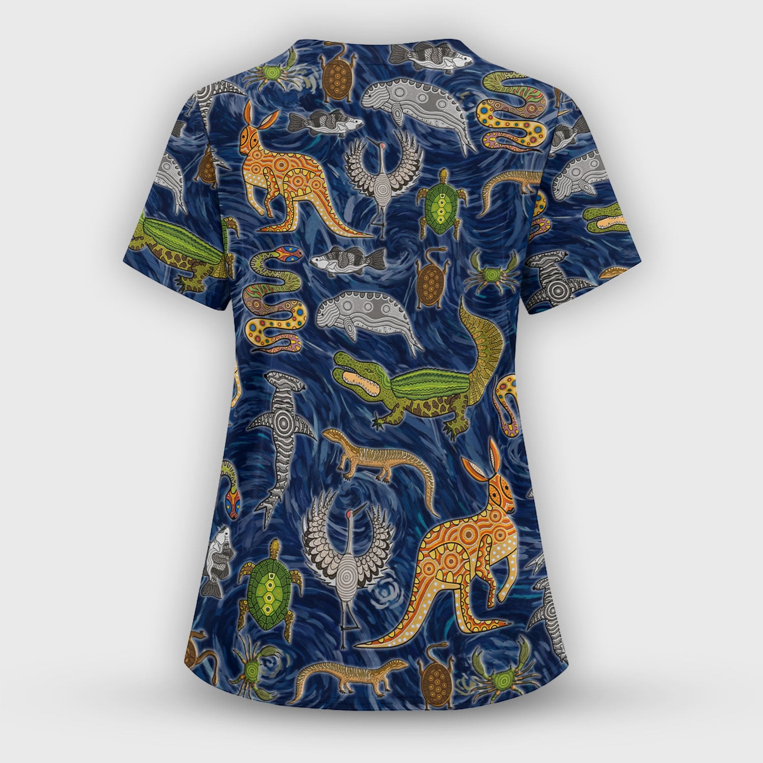Crocodile Turtle Snake Animal Pattern Scrub Top, Comfortable Scrubs for Nurses