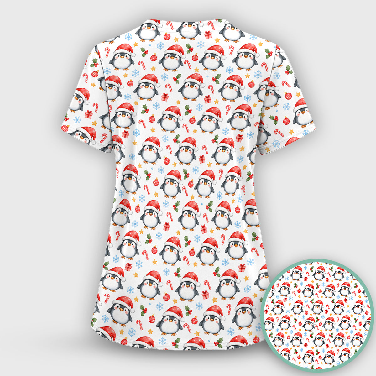 Christmas Penguins In Santa Hats Scrub Top, Comfortable Scrubs for Nurses