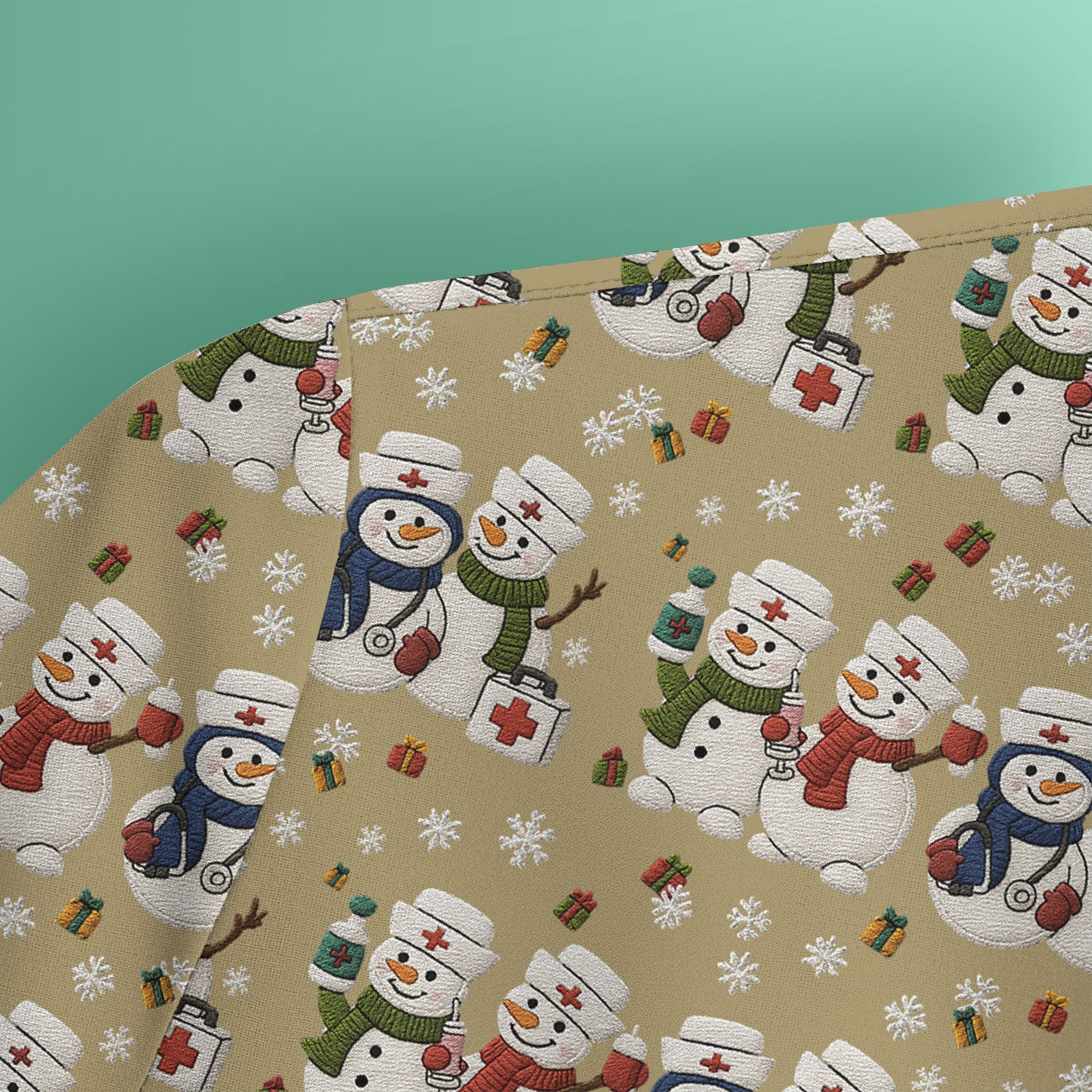 Cute Christmas Snowman Nurse Pattern Scrub Top, Breathable Fabrics Nursing Uniform