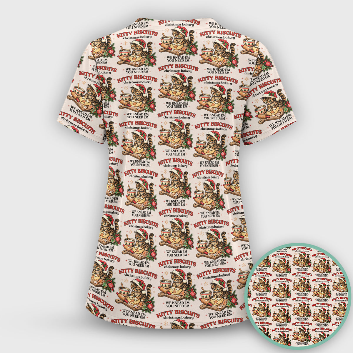 Christmas Santa And Gingerbread Pattern Scrub Top, Comfortable Scrubs for Nurses