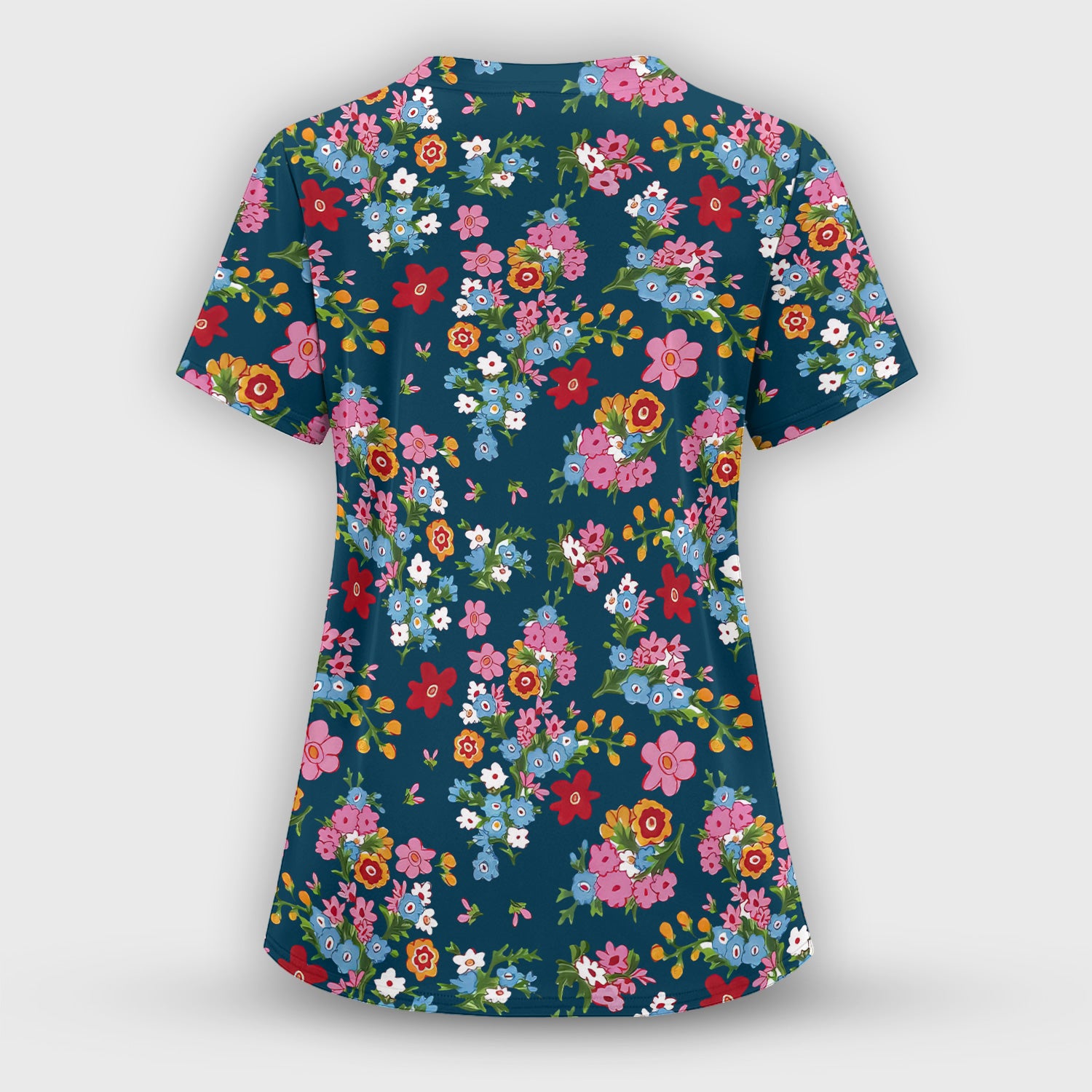 Charming Vintage Floral Bouquet Pattern Scrub Set, Nurse Uniform Scrubs Set