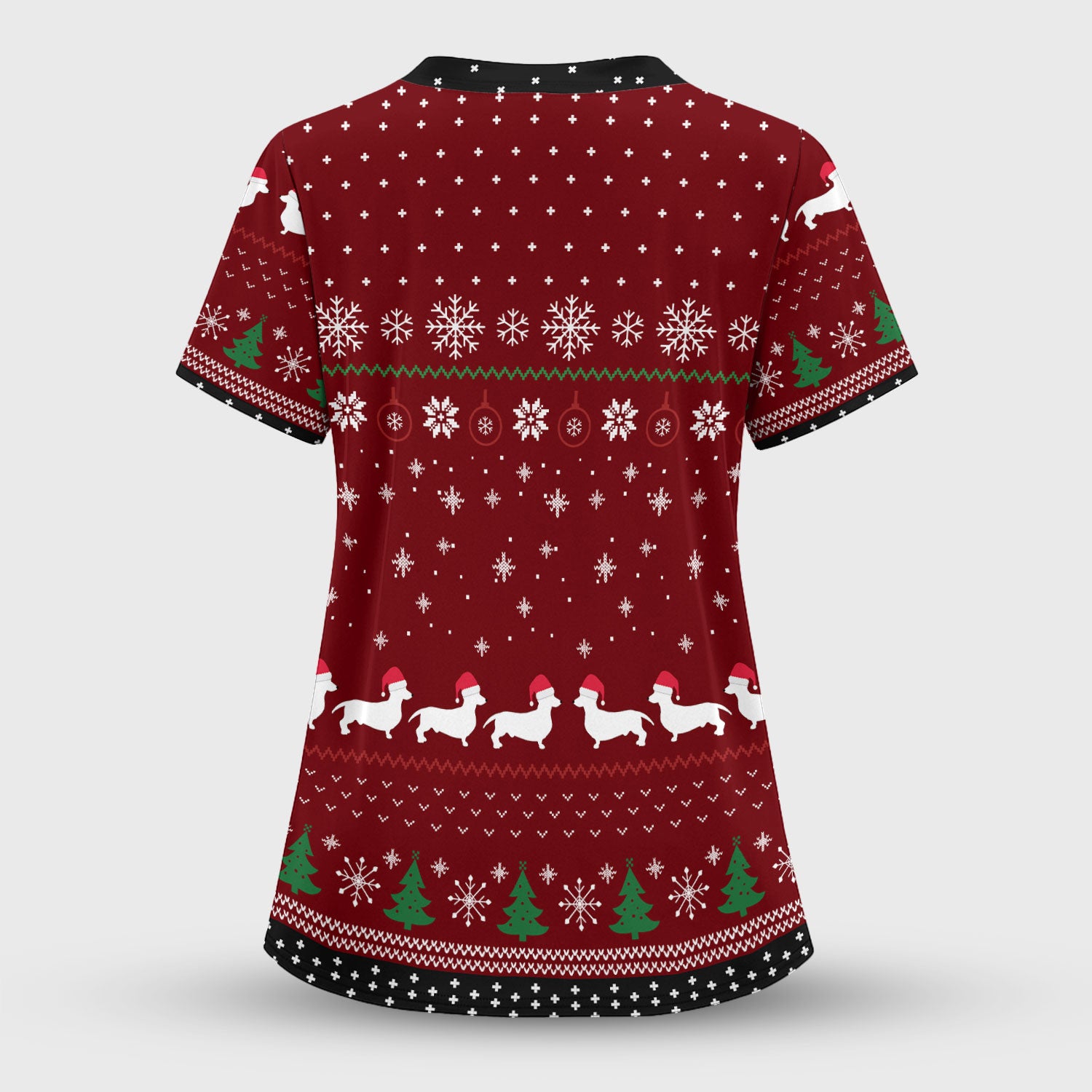Dachshund Christmas Scrub Top - Funny Sausage Dog Nurse Shirt - Cute Holiday Scrubs for Women RN LPN CNA Gift