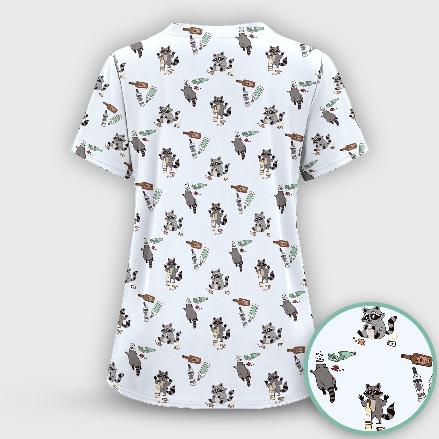 Messy Drunk Raccoon Pattern Scrub Top, Comfortable Scrubs for Nurses