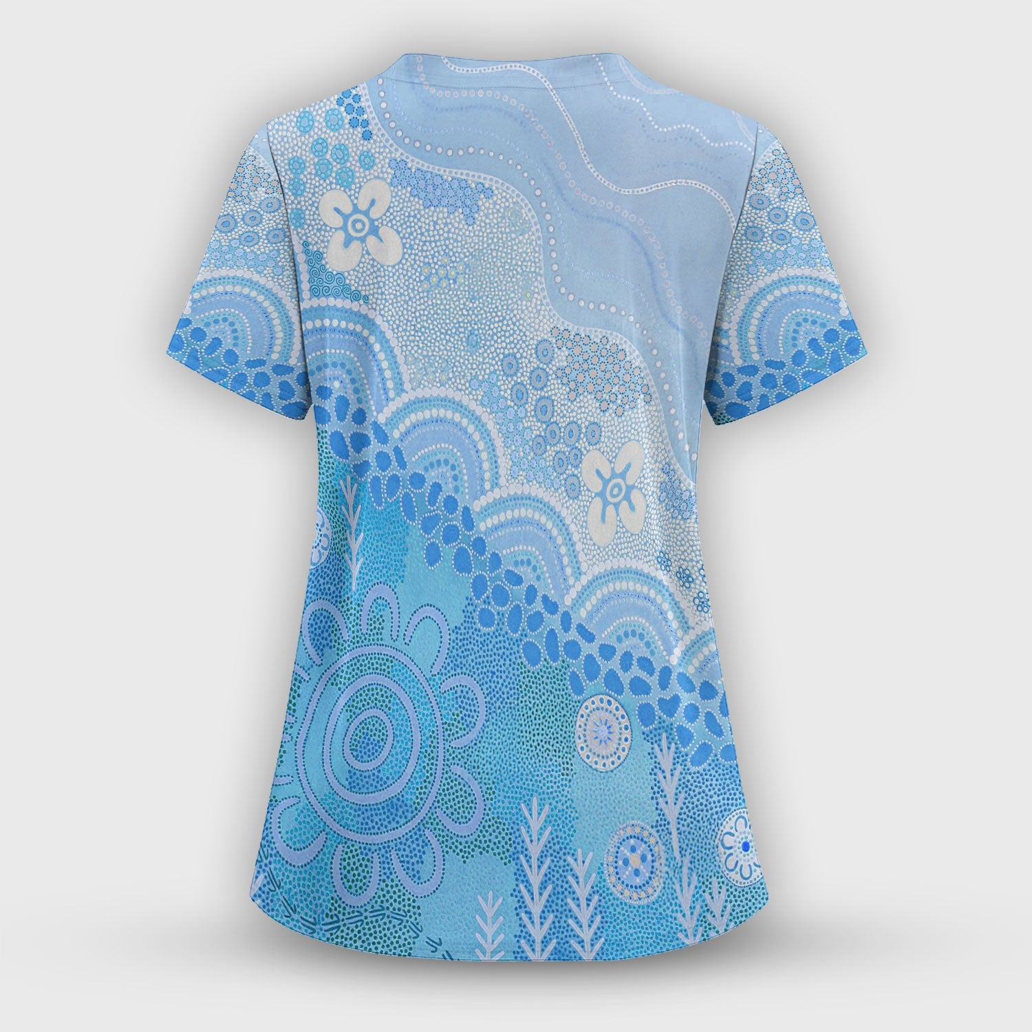 Floral Mandala Dot Pattern Women's Scrub Set, Scrub Pants and V Neck Top