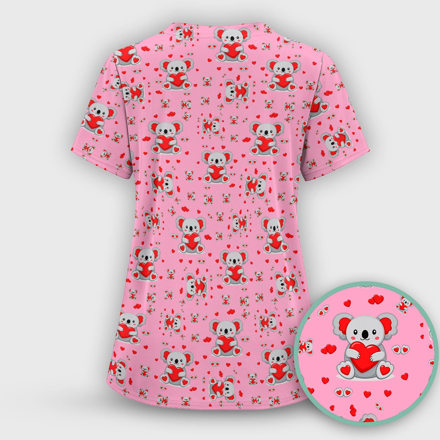 Valentine Cute Koala Heart Pattern Nurse Shirt, Comfortable Scrubs for Nurses