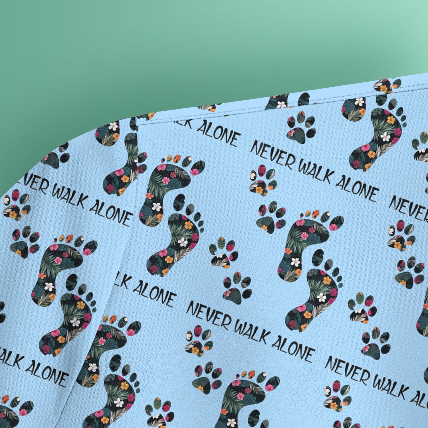 Never Walk Alone Scrub Top, Floral Paw Print Medical Scrub Shirt for Nurses, Vet Techs And Healthcare Workers