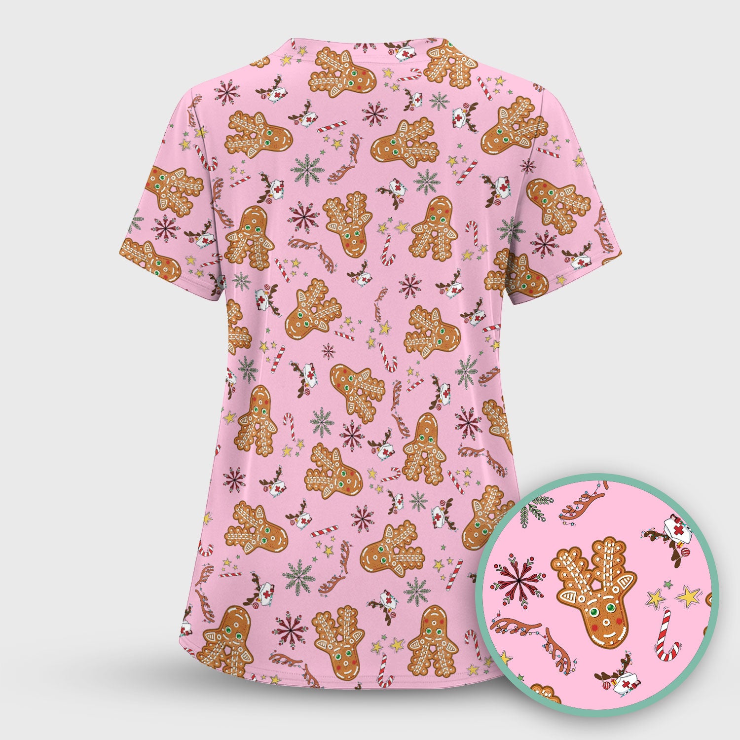 Gingerbread Cookies Reindeer Scrub Top - Funny Christmas Gingerbread Nursing Uniform - Comfortable Scrubs for Nurses