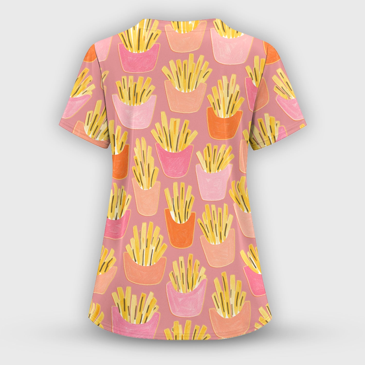 Funny French Fries Snack Food Pattern Scrub Set, Breathable Med Uniform