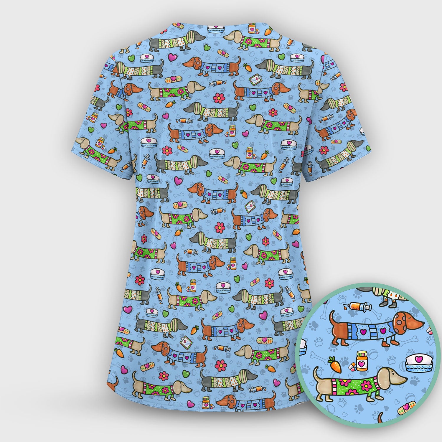 Cute Dachshund Nurse Scrub Set, Funny Wiener Dog Nursing Shirt, Breathable Fabrics Nursing Uniform
