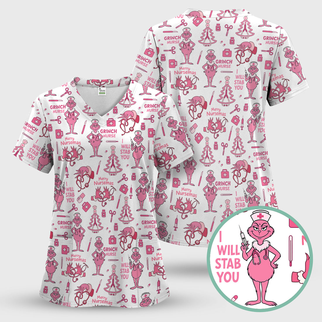 Funny Grinch Nurse Scrub Top - Merry Nursemas Shirt for Women - Multiple Color Options RN LPN CNA Gift