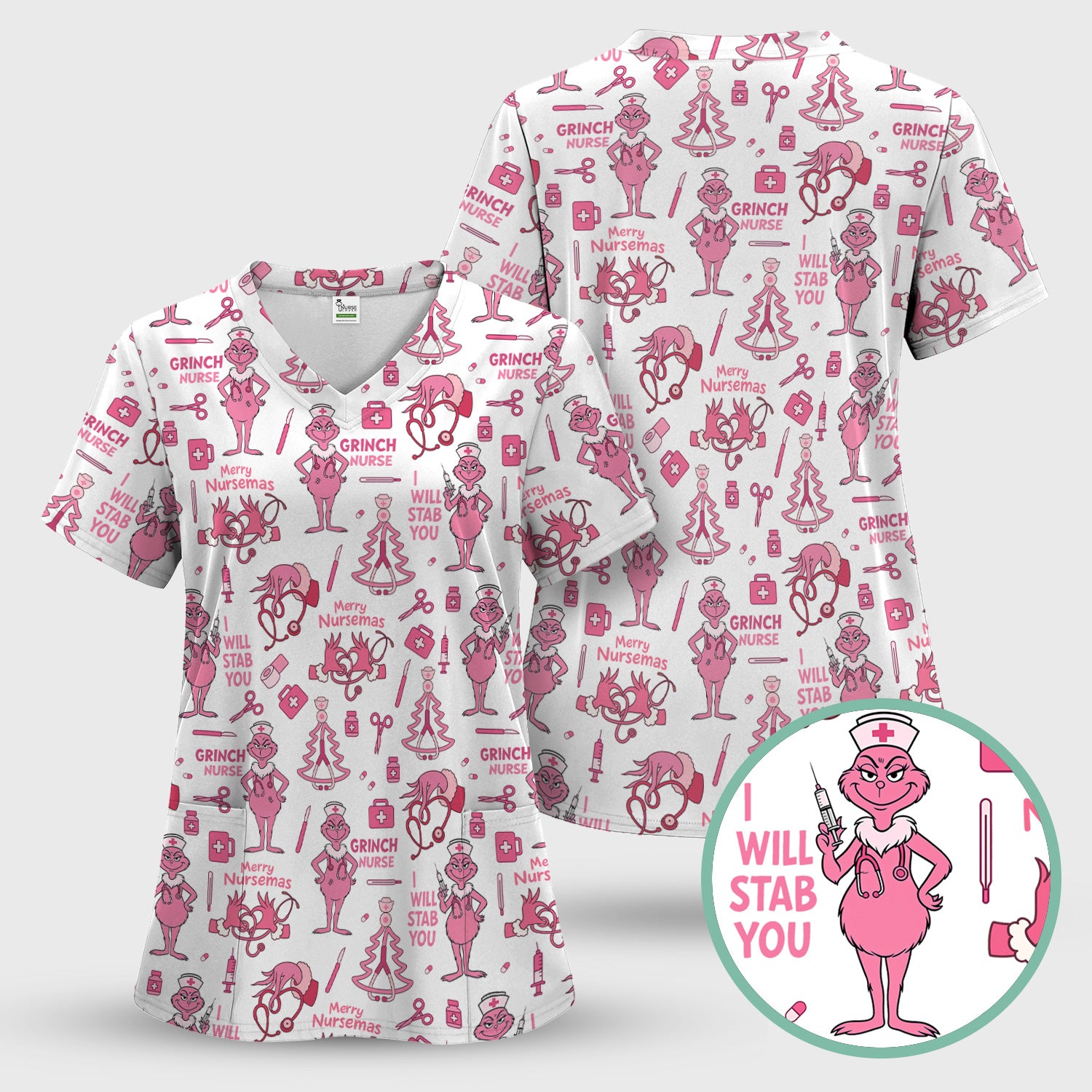 Funny Grinch Nurse Scrub Top - Merry Nursemas Shirt for Women - Multiple Color Options RN LPN CNA Gift