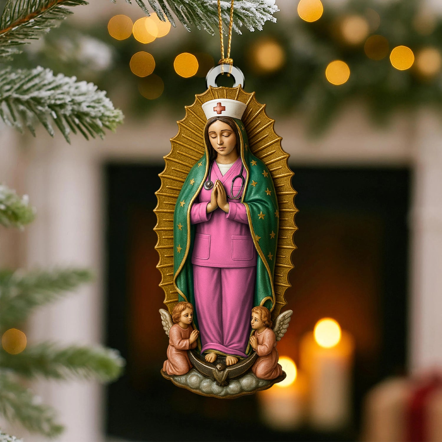Custom Nurse Virgin Mary Ornament, Personalized Religious Christmas Decoration, Unique Faith Inspired Gift for Nurses And RN