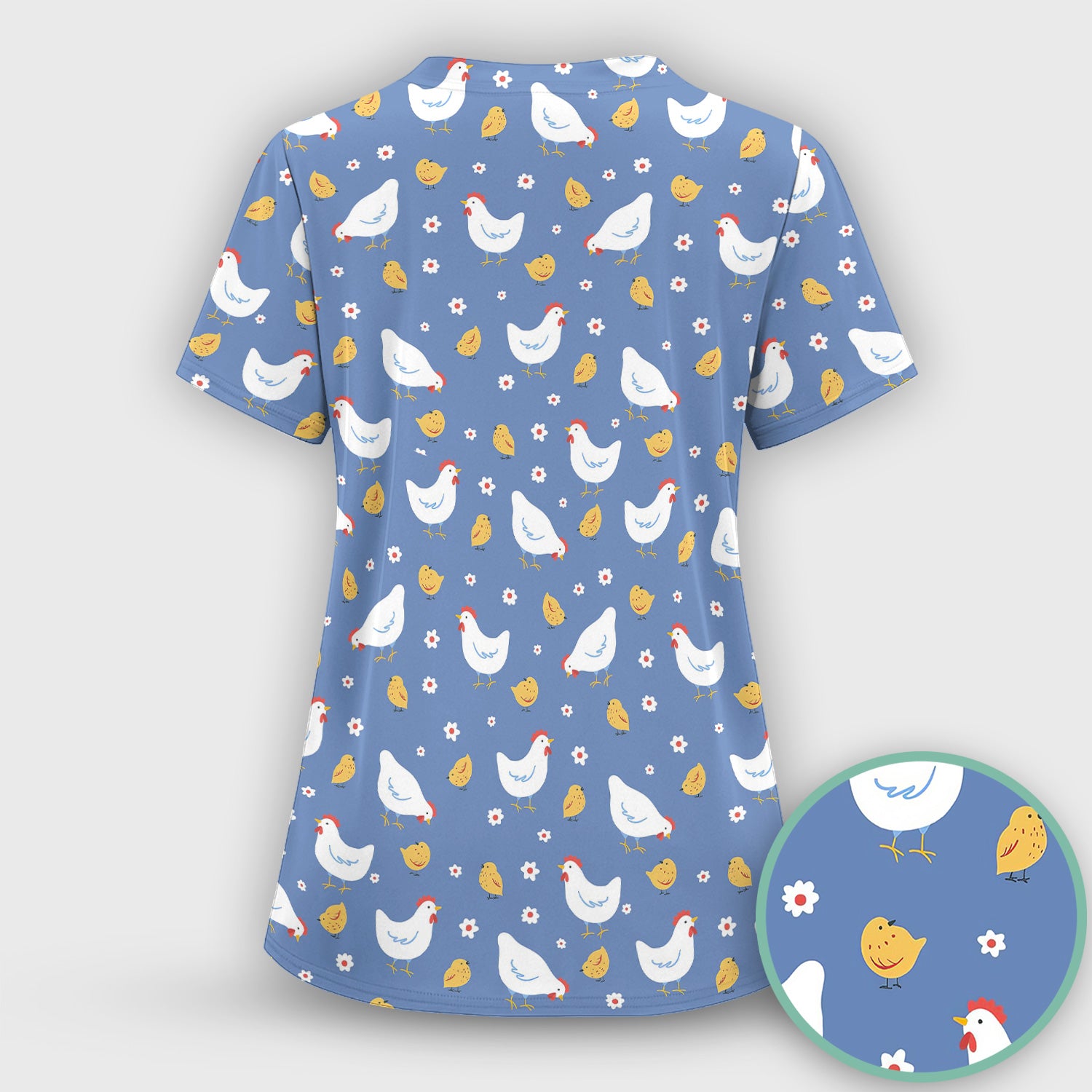 Chicken And Cute Chicks Pattern Scrubs Top, Comfortable Scrubs for Nurses