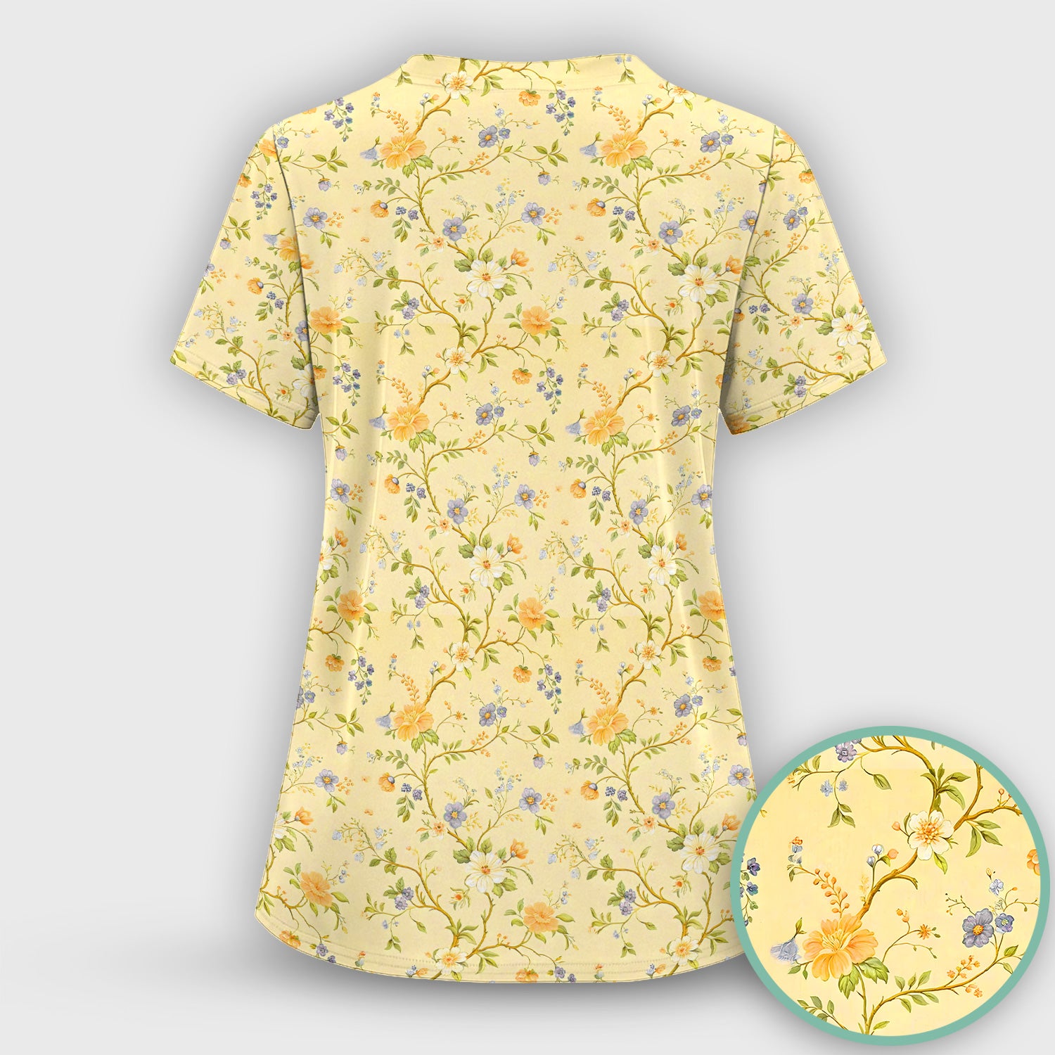 Sunny Wildflower Garden Floral Scrub Top, Comfortable Scrubs for Nurses
