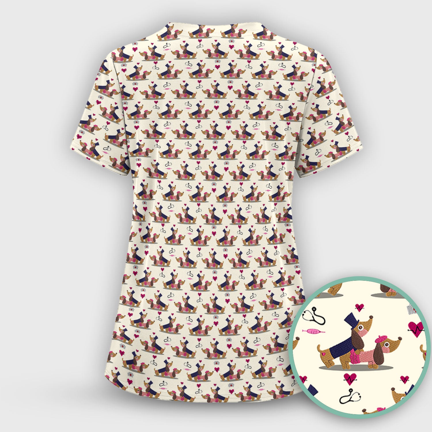 Funny Dachshund Couple Valentine Scrub Top - Nursing Gift for Women