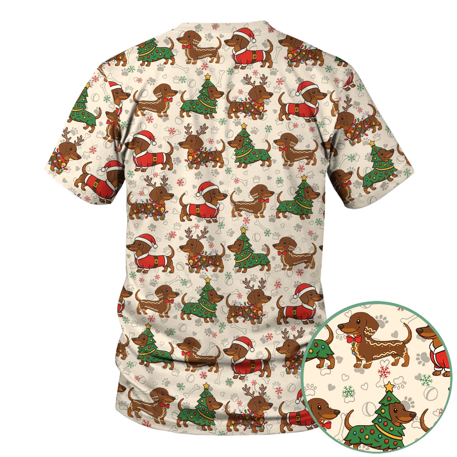 Christmas Dachshund Scrub Top - Funny Sausage Dog Wiener Holiday Nurse Shirt - Xmas Medical Uniform Gift for RN CNA LPN
