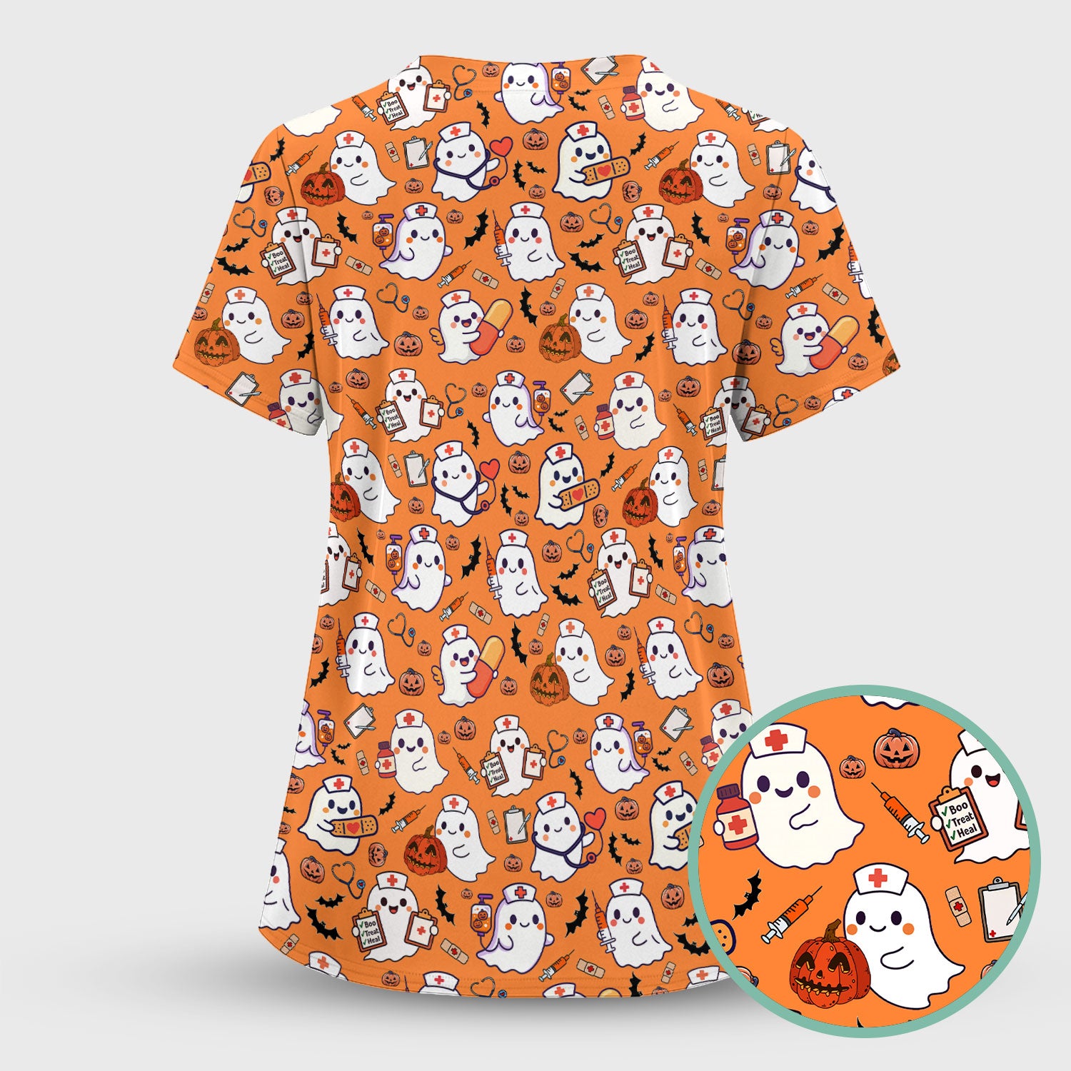 Halloween Scrubs for Women - Pumpkin Shirt - Comfortable Scrubs for Nurses - Breathable Fabrics Nursing Uniform - Holiday Gift for Her