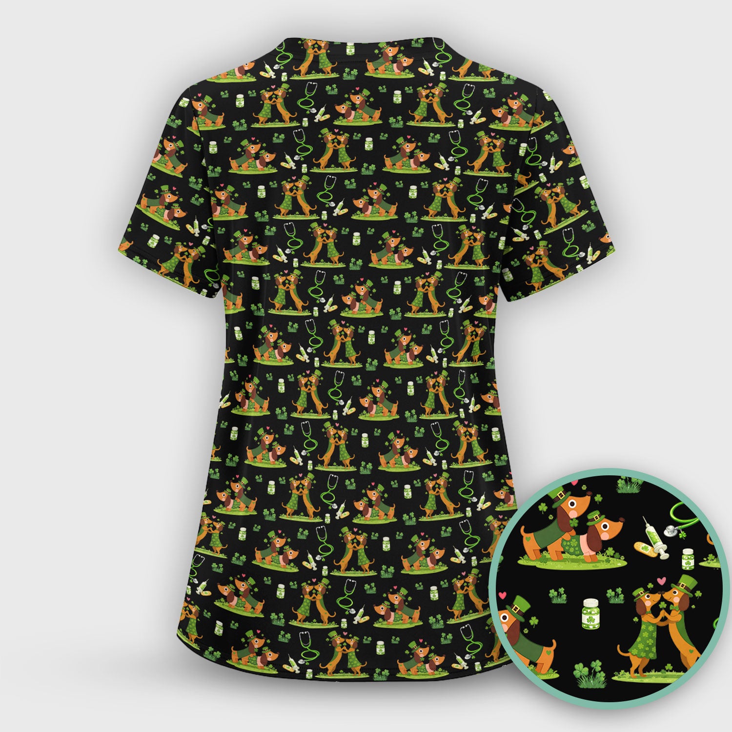 Valentine Cute Dachshund Nurse Shirt, Dog Heart Pattern, Comfortable Scrubs for Nurses