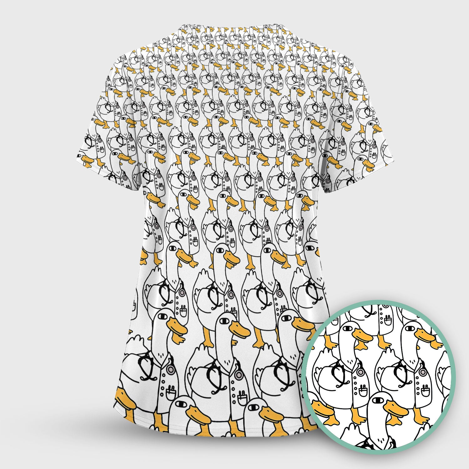 Funny Duck Scrub Top for Women - I'm a Doctor Shirt - Cute Duck In The Row - Breathable Fabrics Nursing Uniform