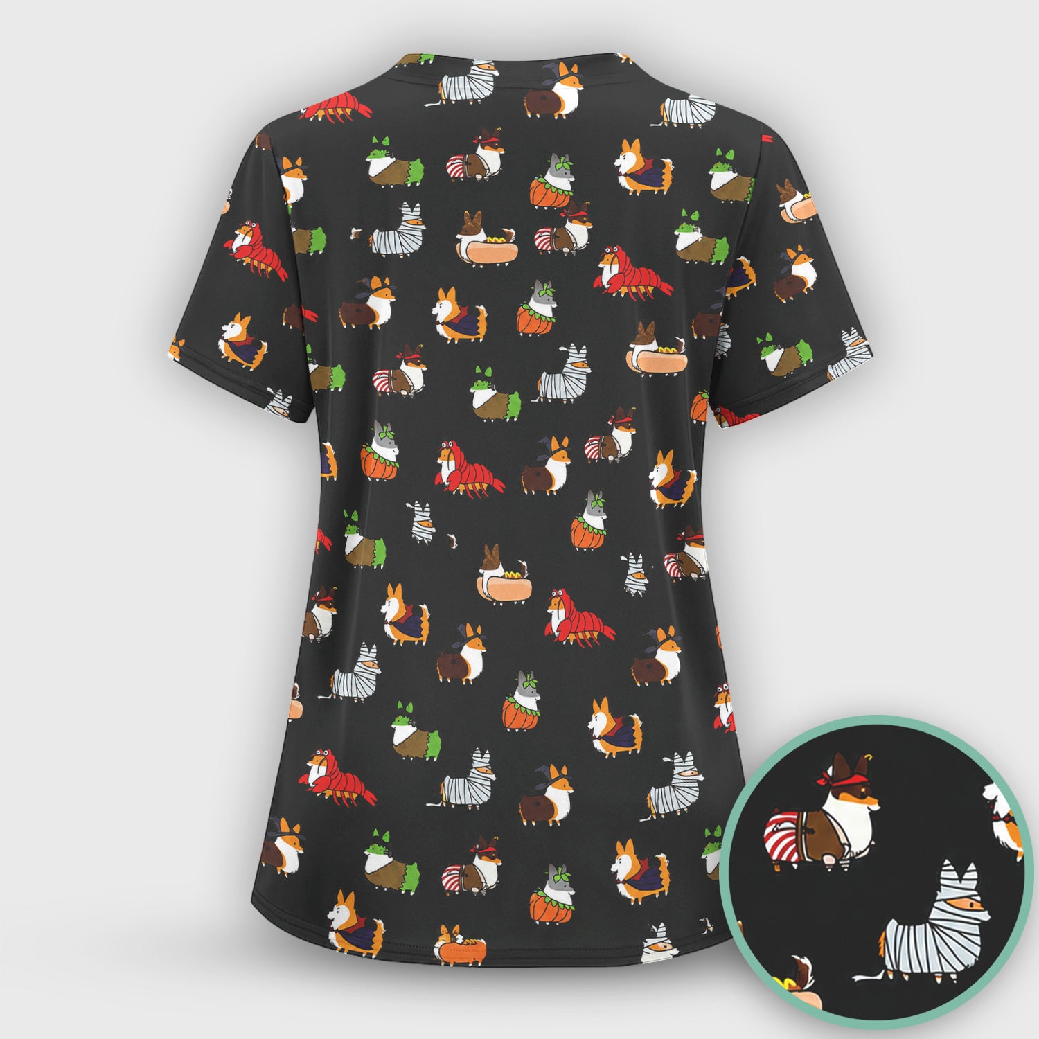 Cute Halloween Costume Corgis Scrub Top, Comfortable Scrubs for Nurses