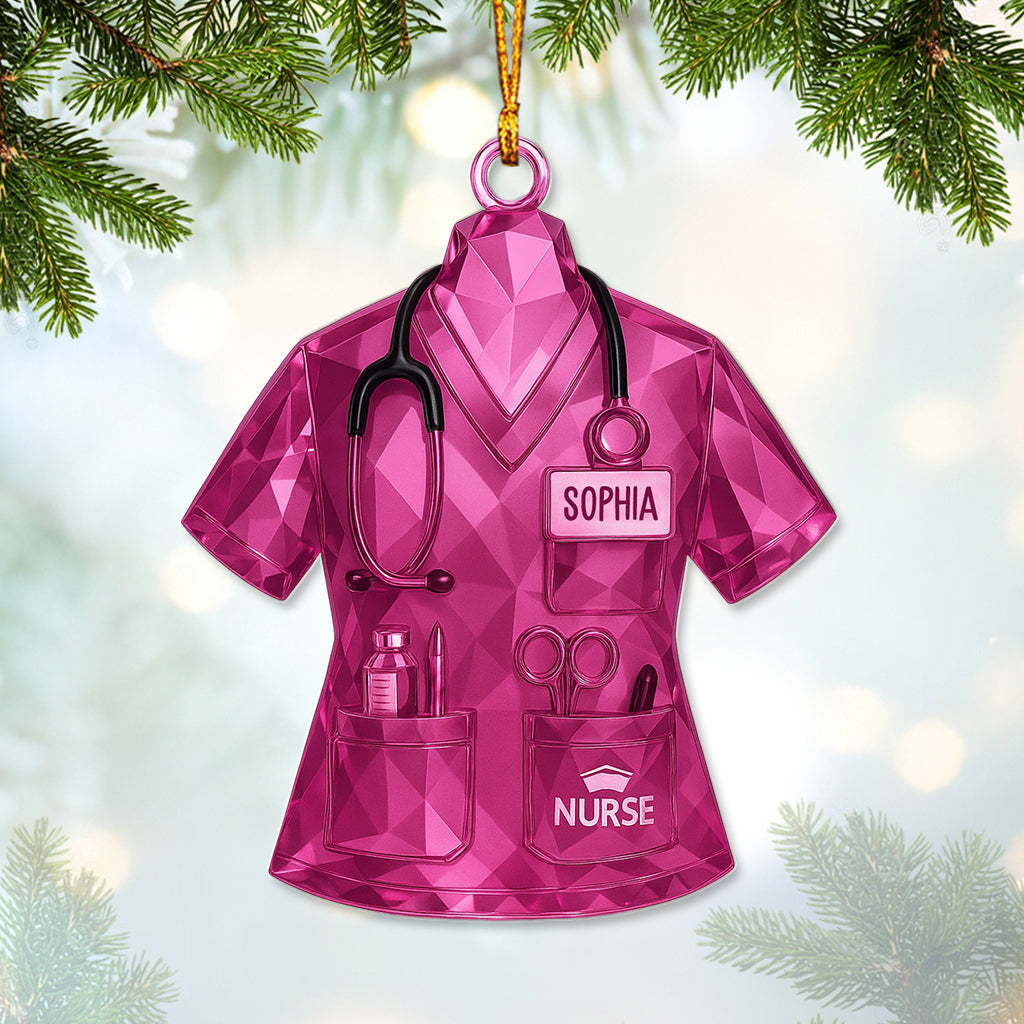 Personalized Nurse Scrub Ornament – Custom Name Medical Christmas Uniform Decor – Holiday Gift For Nursing