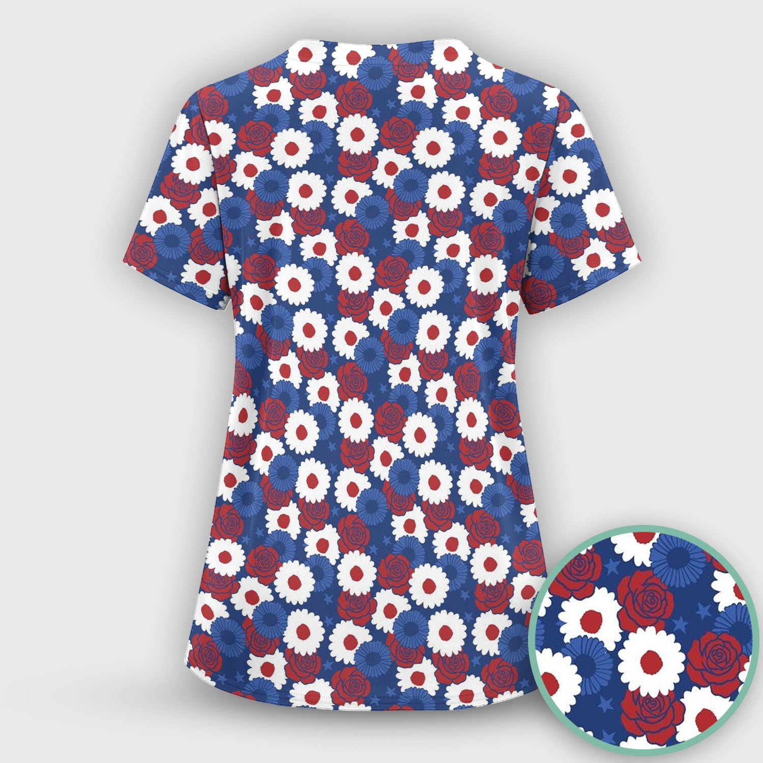 Daisy Rose Floral Pattern Scrub Top, Comfortable Scrubs for Nurses