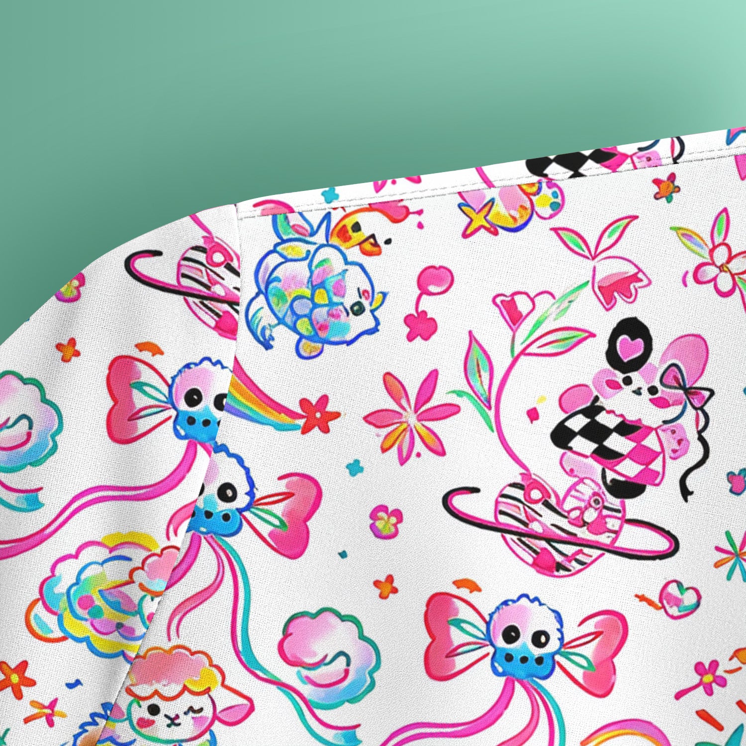Colorful Kawaii Cat Heart Doodle Pattern Scrub Top, Comfortable Scrubs for Nurses