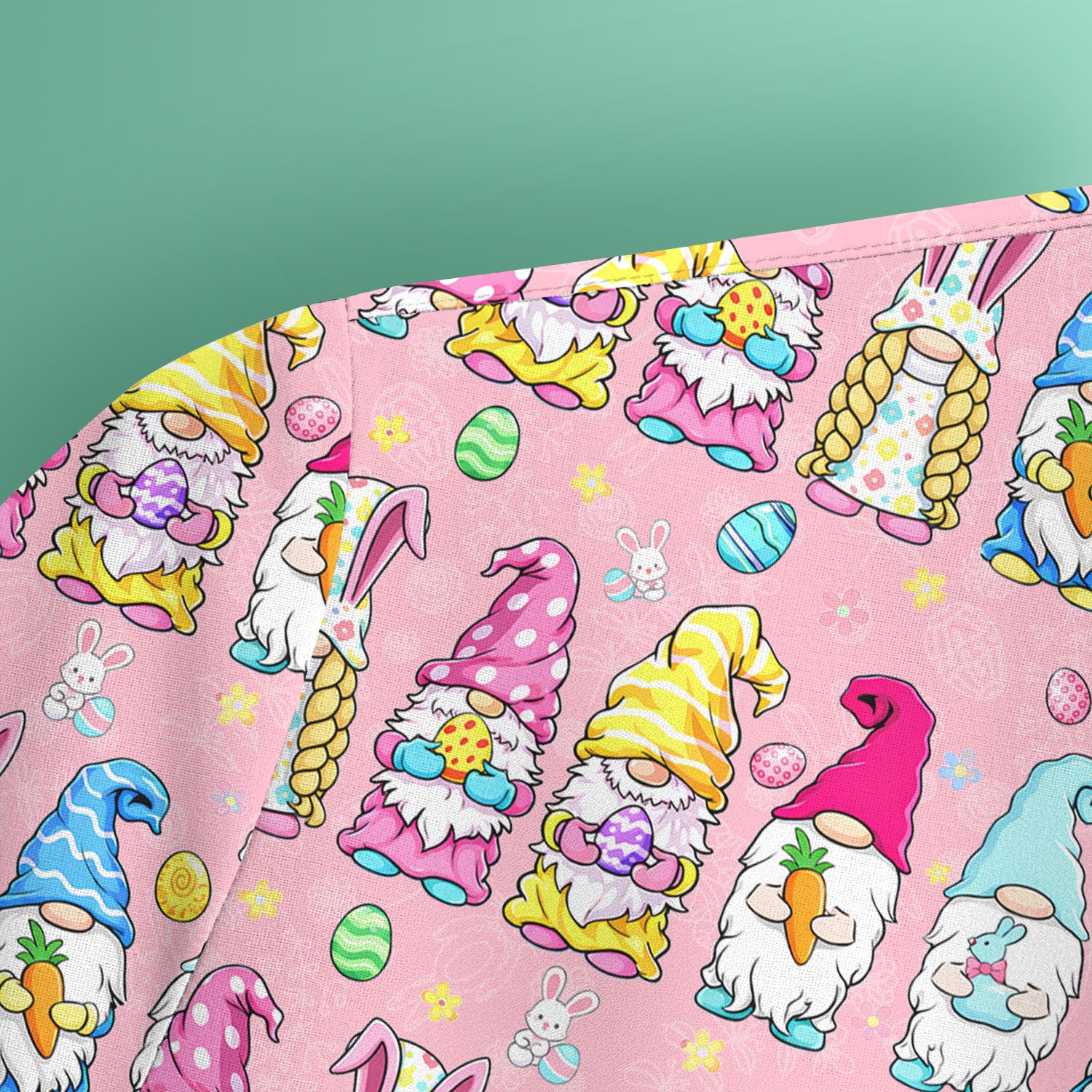 Colorful Easter Gnome Bunny Eggs Print Scrub Top, Comfortable Scrubs for Nurses
