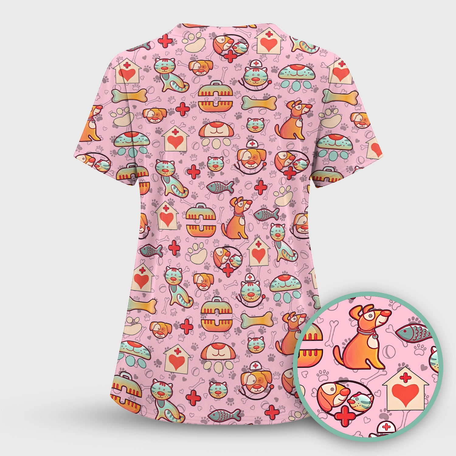 Veterinary Nurse Scrub Top - Cute Cat Dog Paw Print Medical Shirt - Fun Animal Pattern Vet Tech Scrubs for Women RN CNA