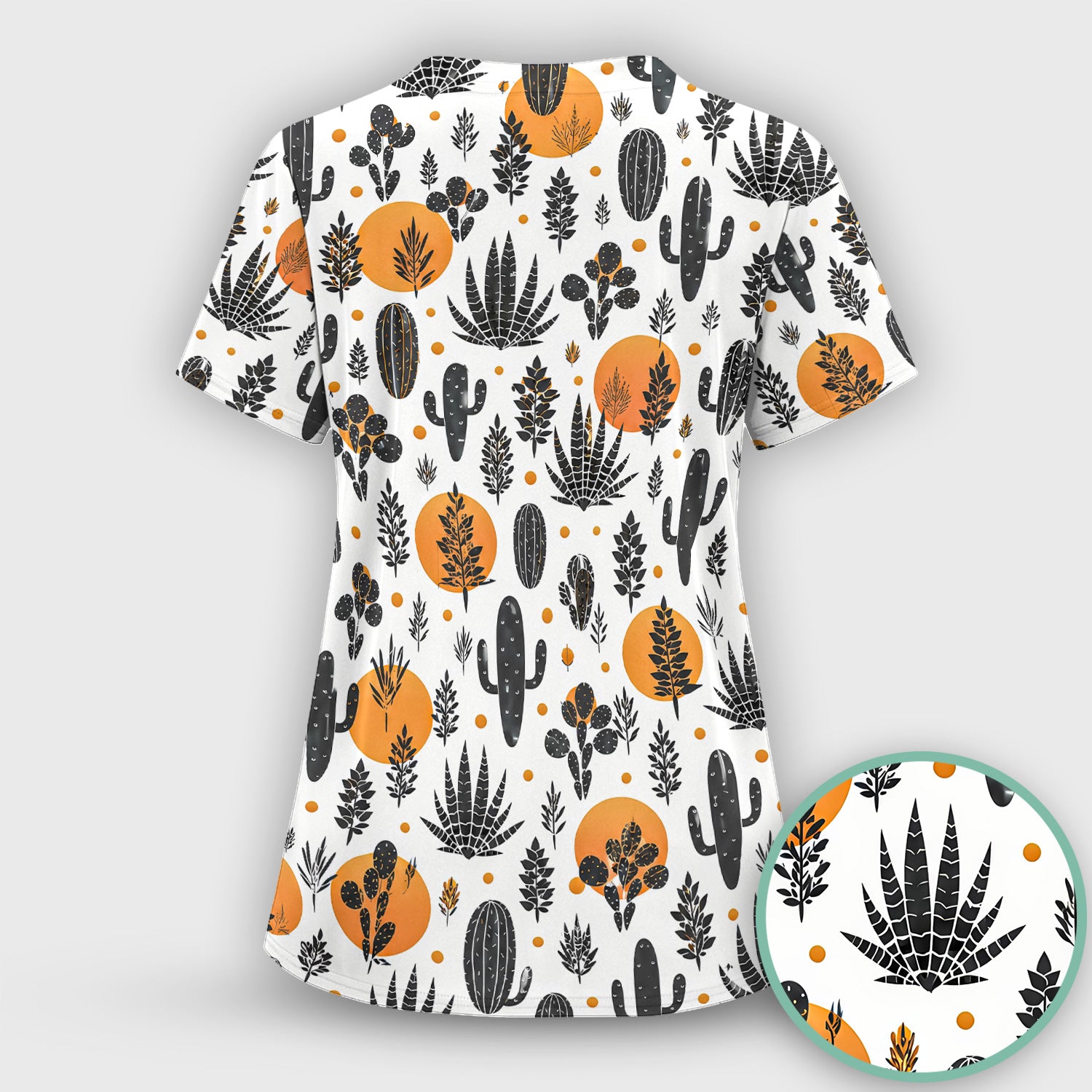 Desert Cactus Orange Sun Pattern Scrub Top, Comfortable Scrubs for Nurses