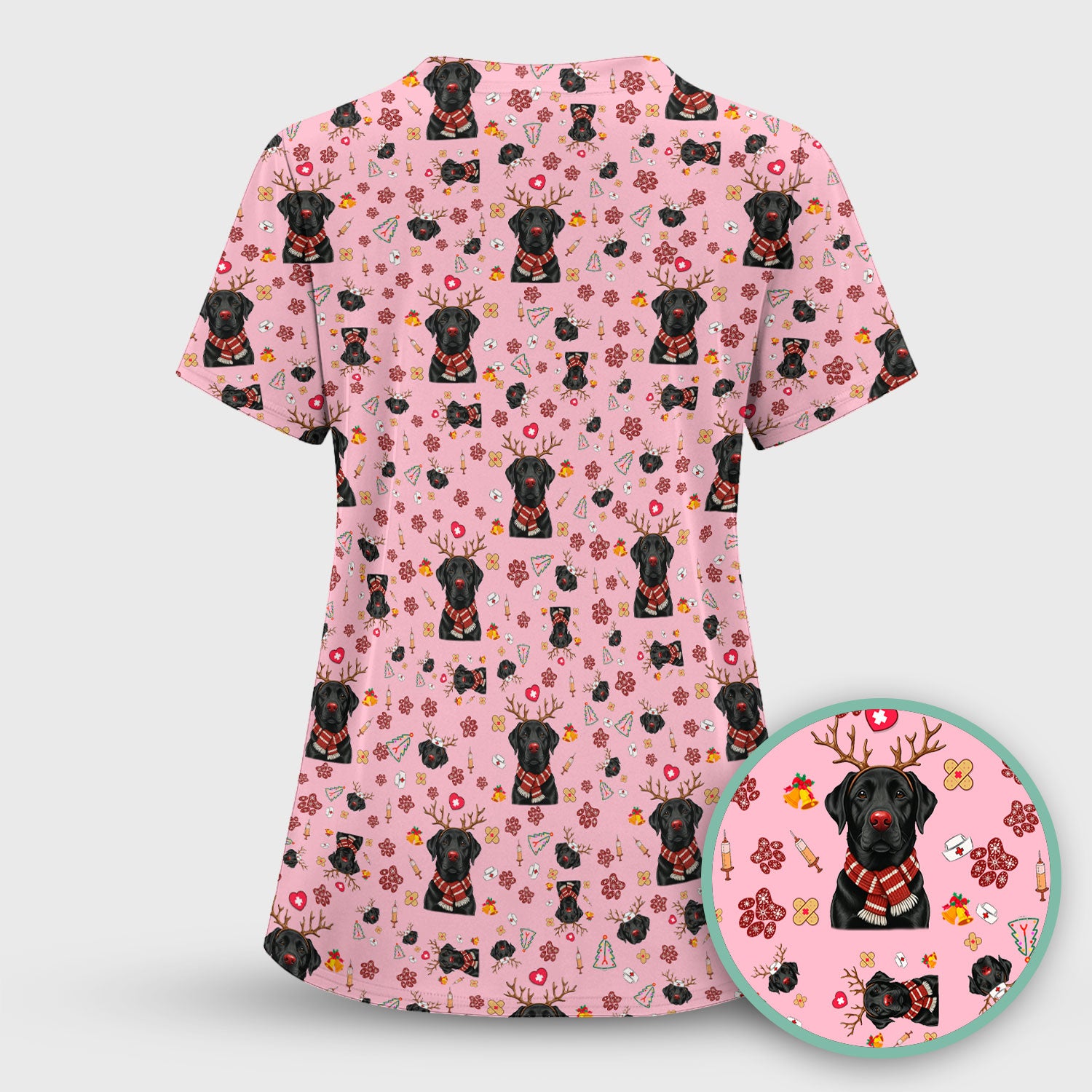 Black Lab Christmas Scrub Top - Funny Labrador Nurse Shirt - Cute Holiday Medical Uniform for Women RN LPN CNA Gift
