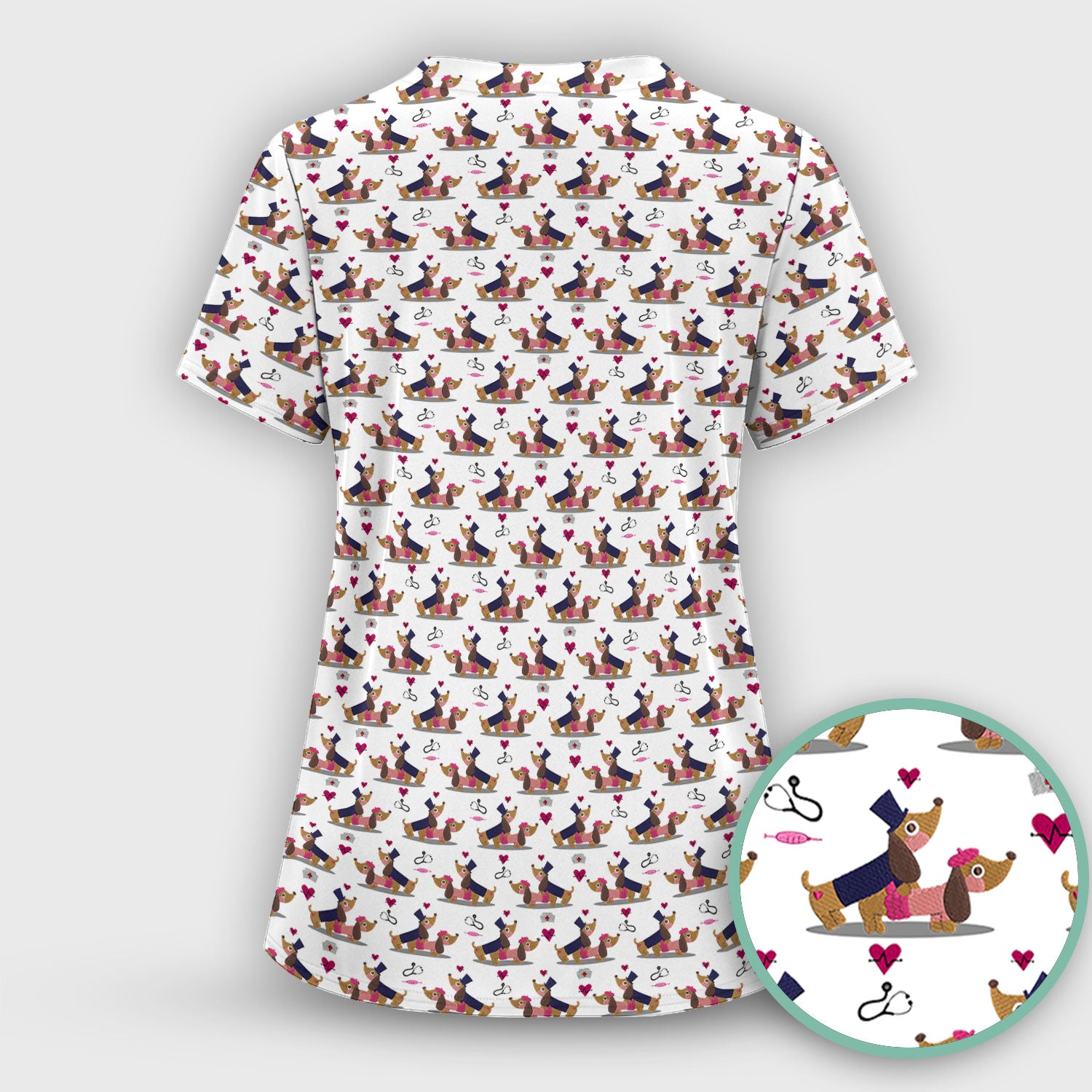 Valentine Dachshund Nurse Scrub Set - Funny Couple Gift for Women