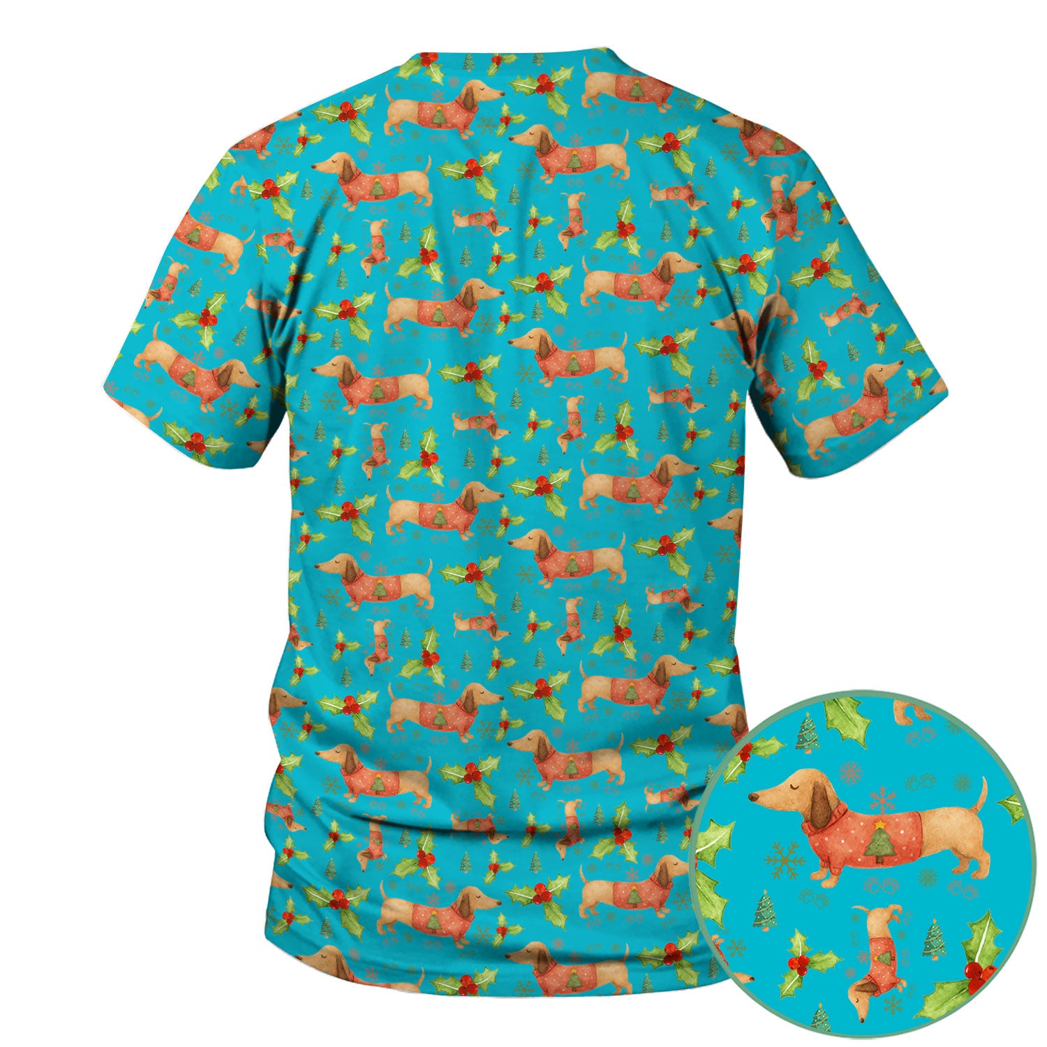 Festive Dachshund Scrub Top - Cute Sausage Dog Christmas Medical Uniform - Wiener Puppy Lover Gift