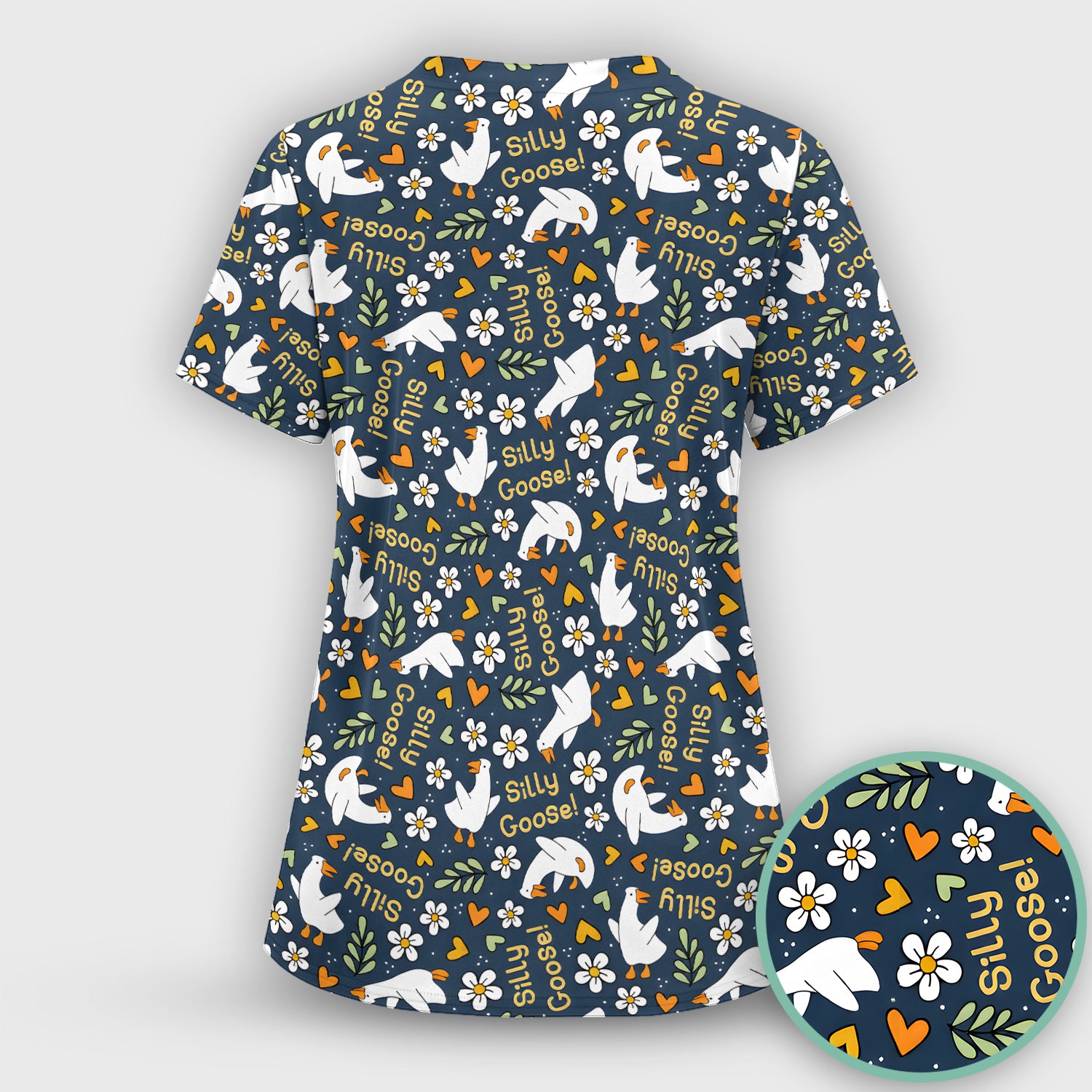 Silly Goose Floral Pattern Scrub Top, Comfortable Scrubs for Nurses