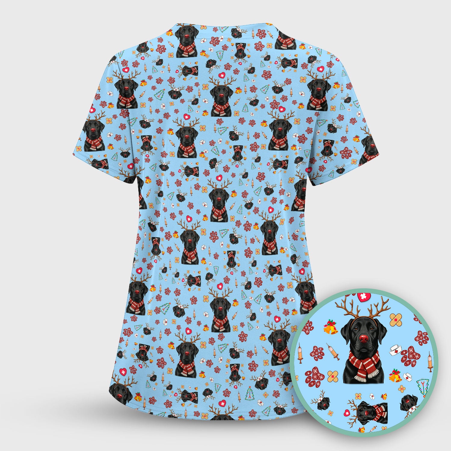 Black Lab Christmas Scrub Top - Funny Labrador Nurse Shirt - Cute Holiday Medical Uniform for Women RN LPN CNA Gift