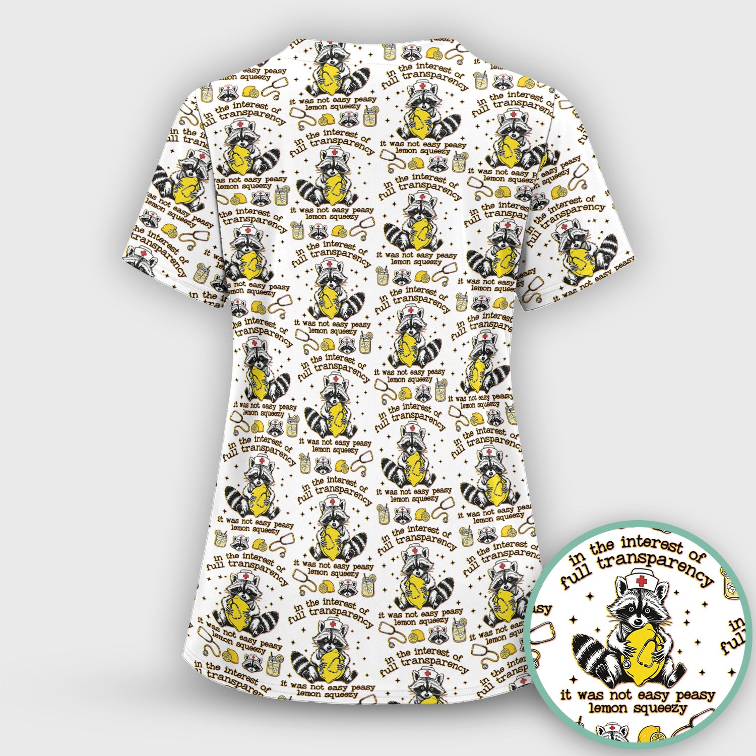 Raccoon Lemon Quote Medical Humor Pattern Scrub Top, Breathable Fabrics Nursing Uniform