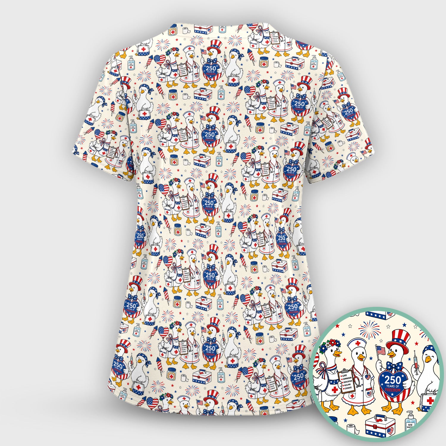 Funny Patriotic Goose Nurse for RN, CNA, Healthcare Workers Scrub Set, Scrub Pants and V Neck Top