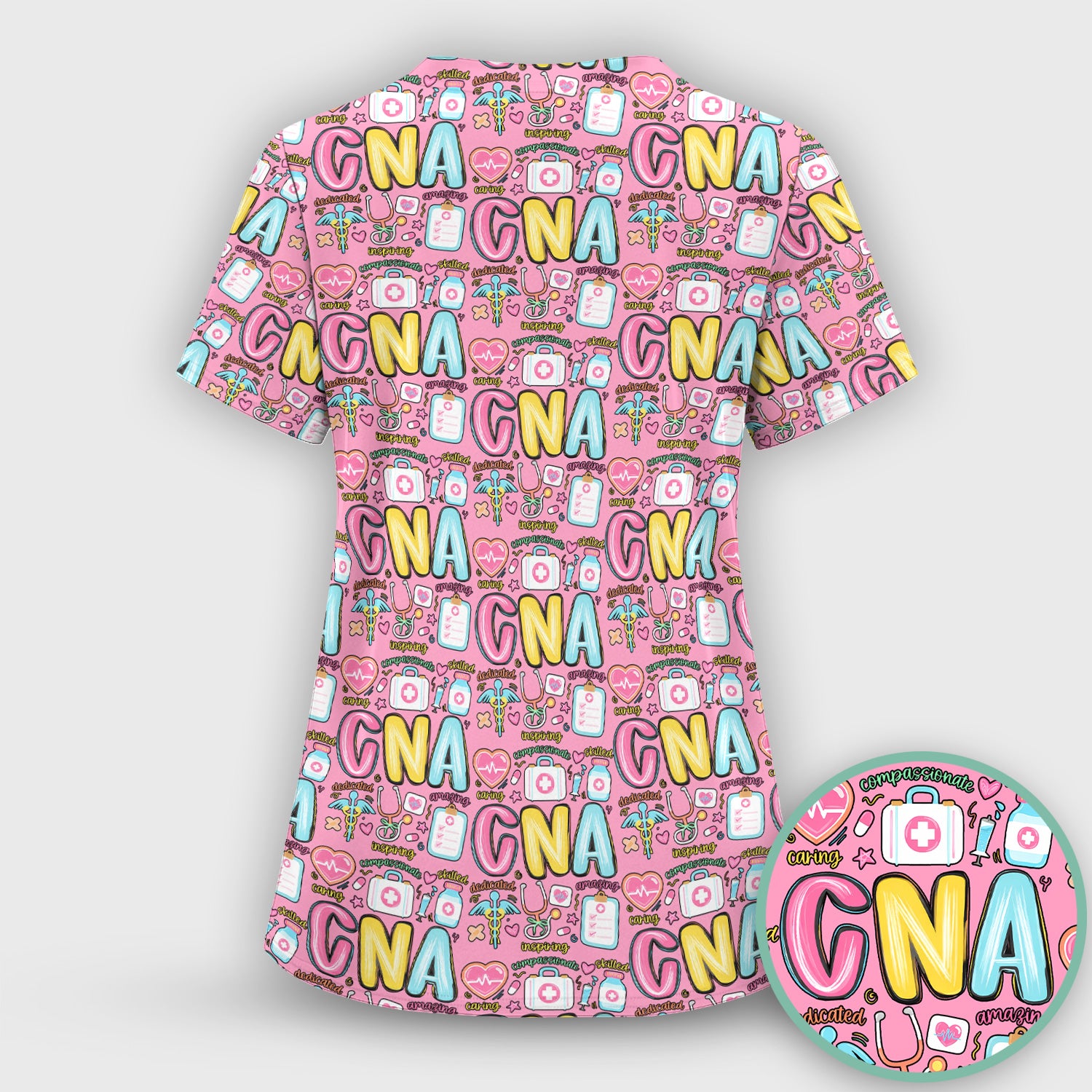 CNA Nurse Appreciation Pattern Scrub Set, Breathable Med Uniform