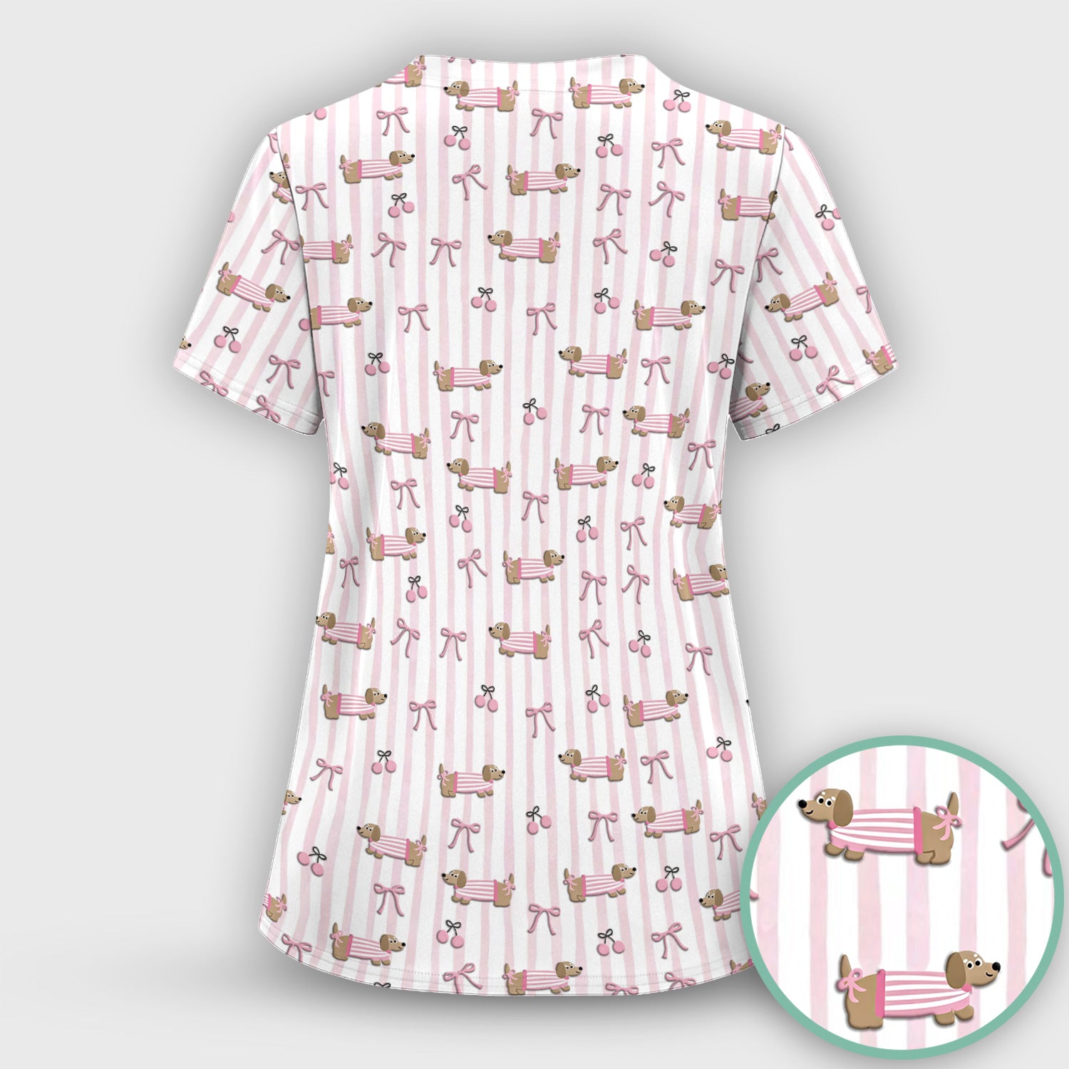Cute Dachshund Pink Stripe Pattern Scrub Set, Women's Scrub Sets